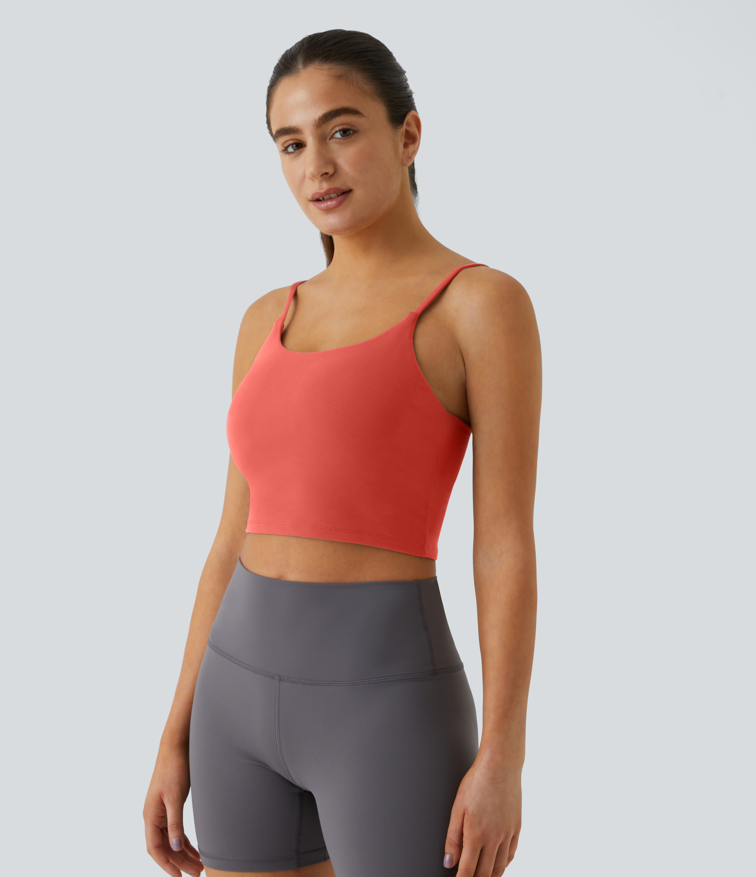 Halara Basic Padded Workout Cropped Tank Top Tank Top - Deep Sea Coral - L golf tops halter top tunic tops sleeveless tops backless top 