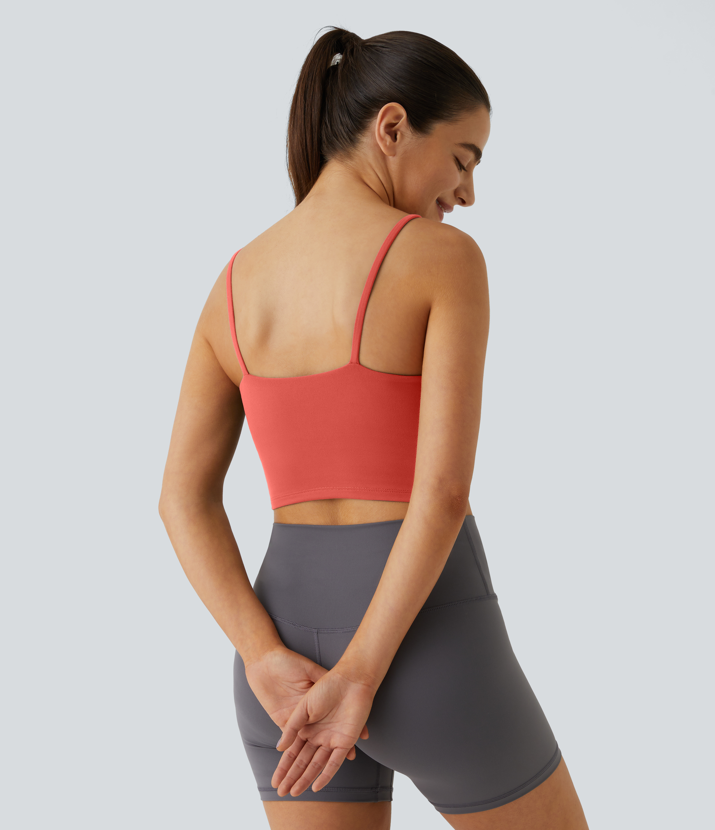 Halara Basic Padded Workout Cropped Tank Top Tank Top - Deep Sea Coral - L golf tops halter top tunic tops sleeveless tops backless top 