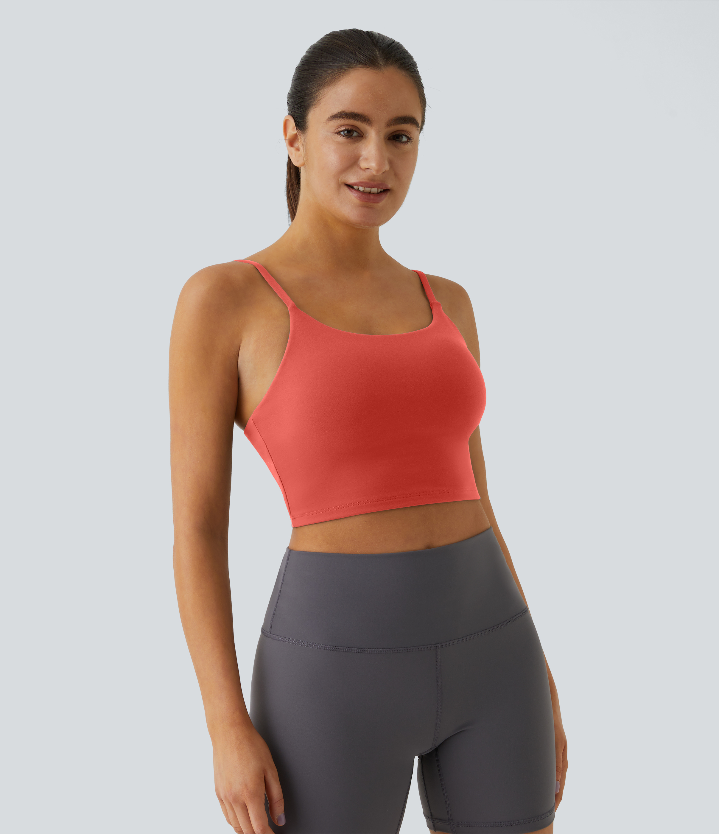 Halara Basic Padded Workout Cropped Tank Top Tank Top - Deep Sea Coral - L golf tops halter top tunic tops sleeveless tops backless top 
