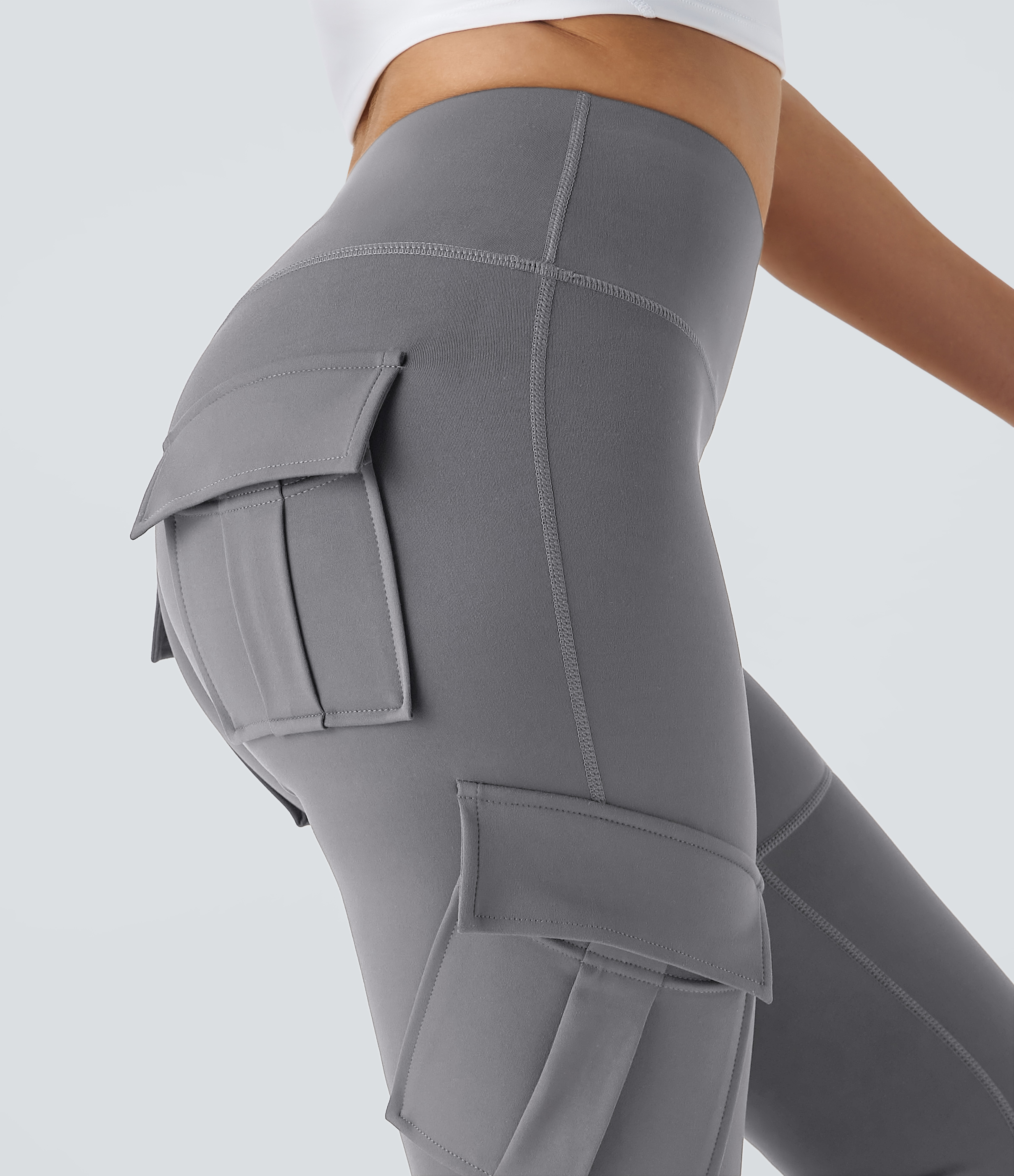 Halara High Waisted Cargo Pocket Skinny Yoga 7/8 Leggings  - Silent Storm - XS gym leggings leggings with pockets leggings with butt lift 