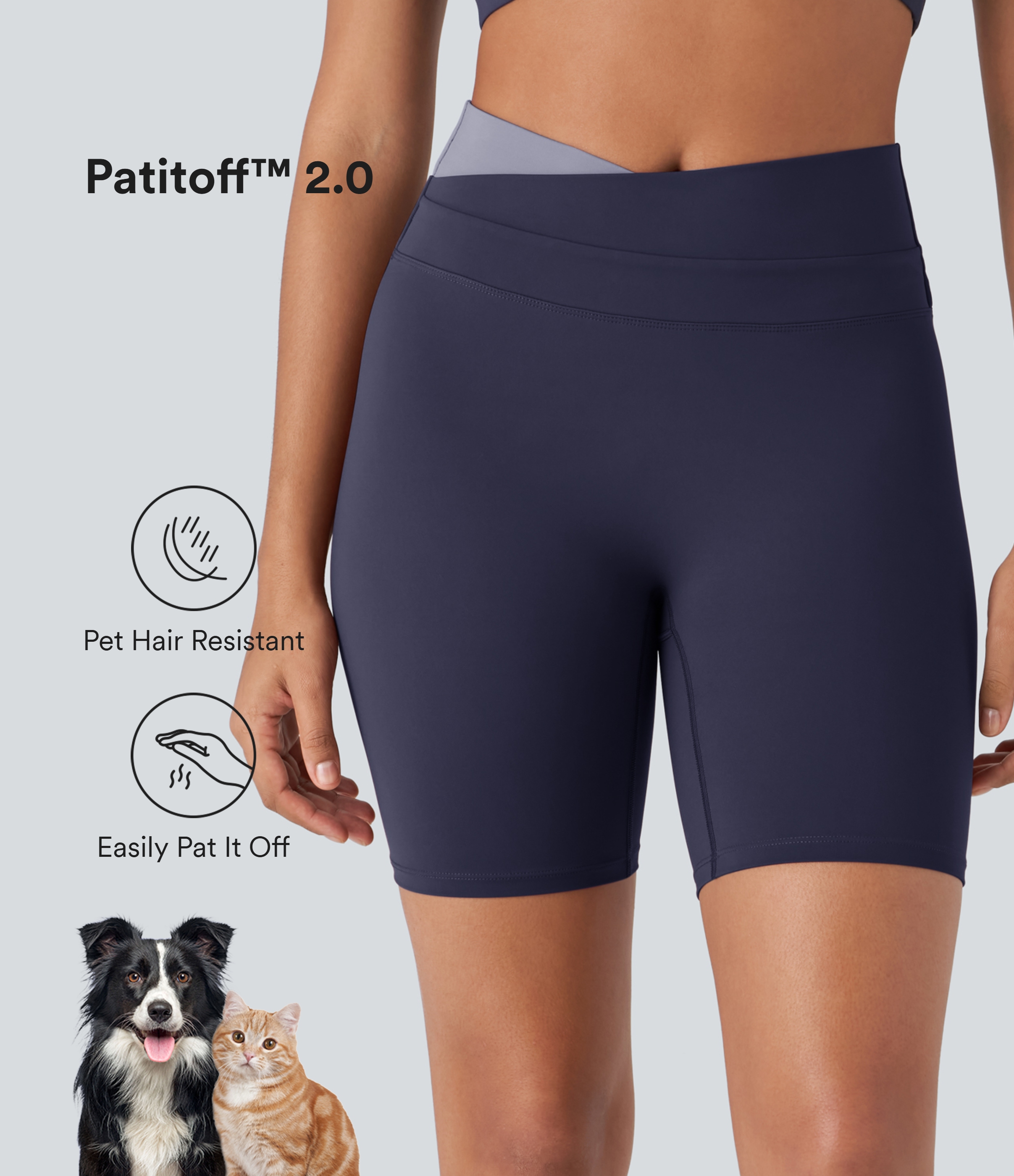 Halara PatitoffВ® 2.0 Pet Hair Resistant High Waisted Crossover Color Block Yoga Biker Shorts 7``  - Mountain Blue - XL biker shorts women 