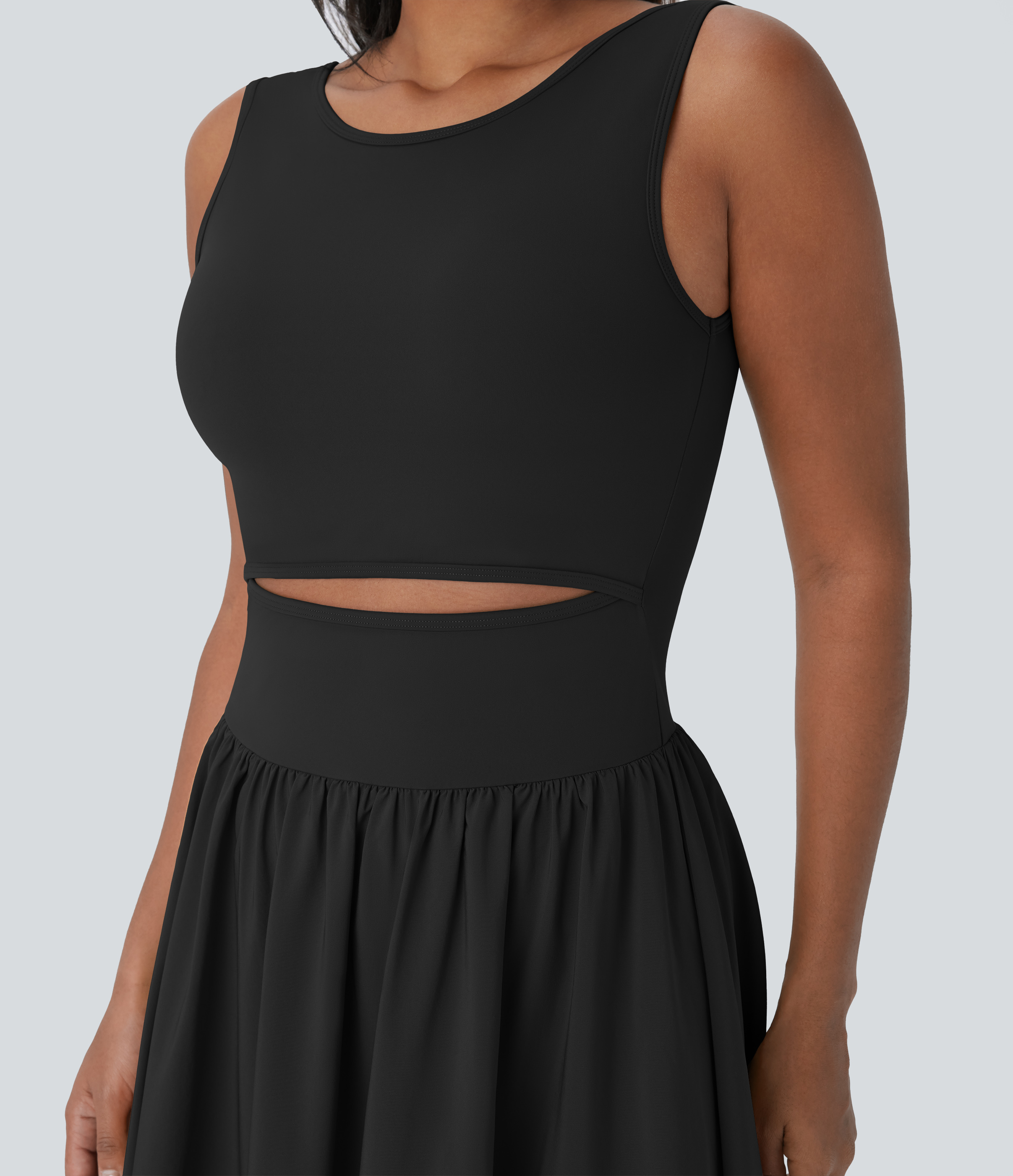 Halara Breezefulв„ў Sleeveless Cut Out Quick Dry Maxi Casual Dress-Front and Back Wearable Casual Dress - Black - XS slip dress beach dress 