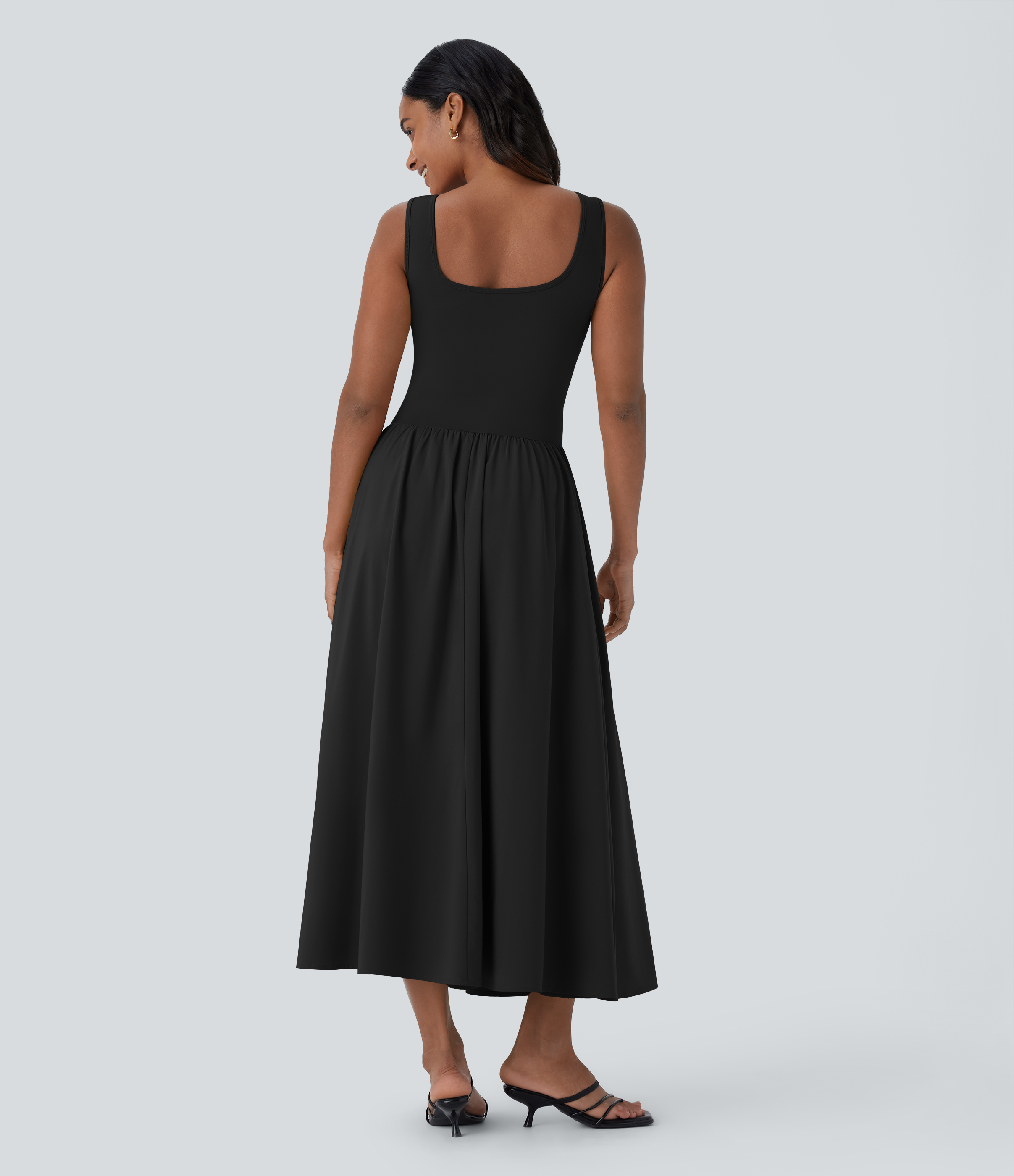 Halara Breezefulв„ў Sleeveless Cut Out Quick Dry Maxi Casual Dress-Front and Back Wearable Casual Dress - Black - XS slip dress beach dress 