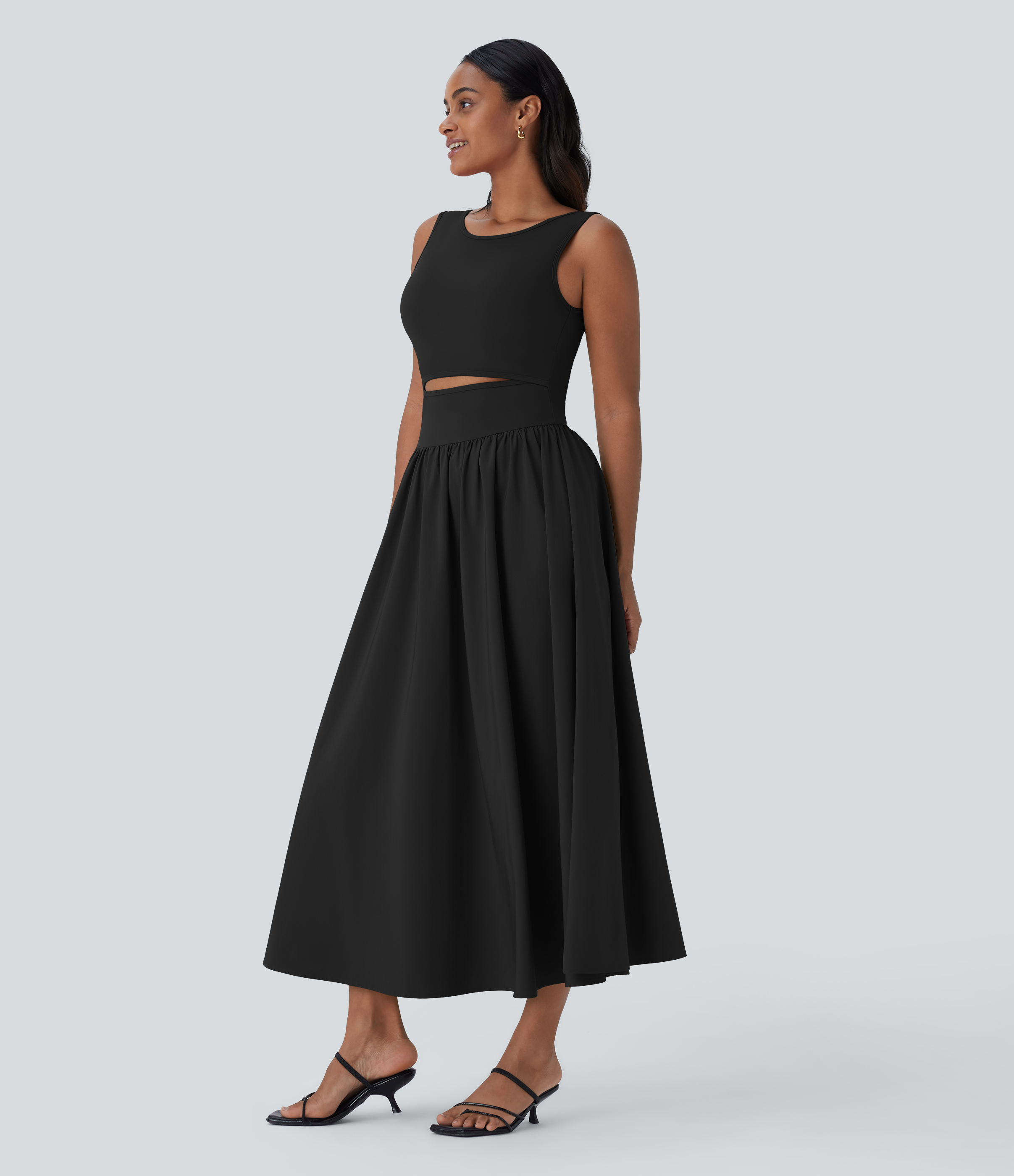 Halara Breezefulв„ў Sleeveless Cut Out Quick Dry Maxi Casual Dress-Front and Back Wearable Casual Dress - Black - XS slip dress beach dress 