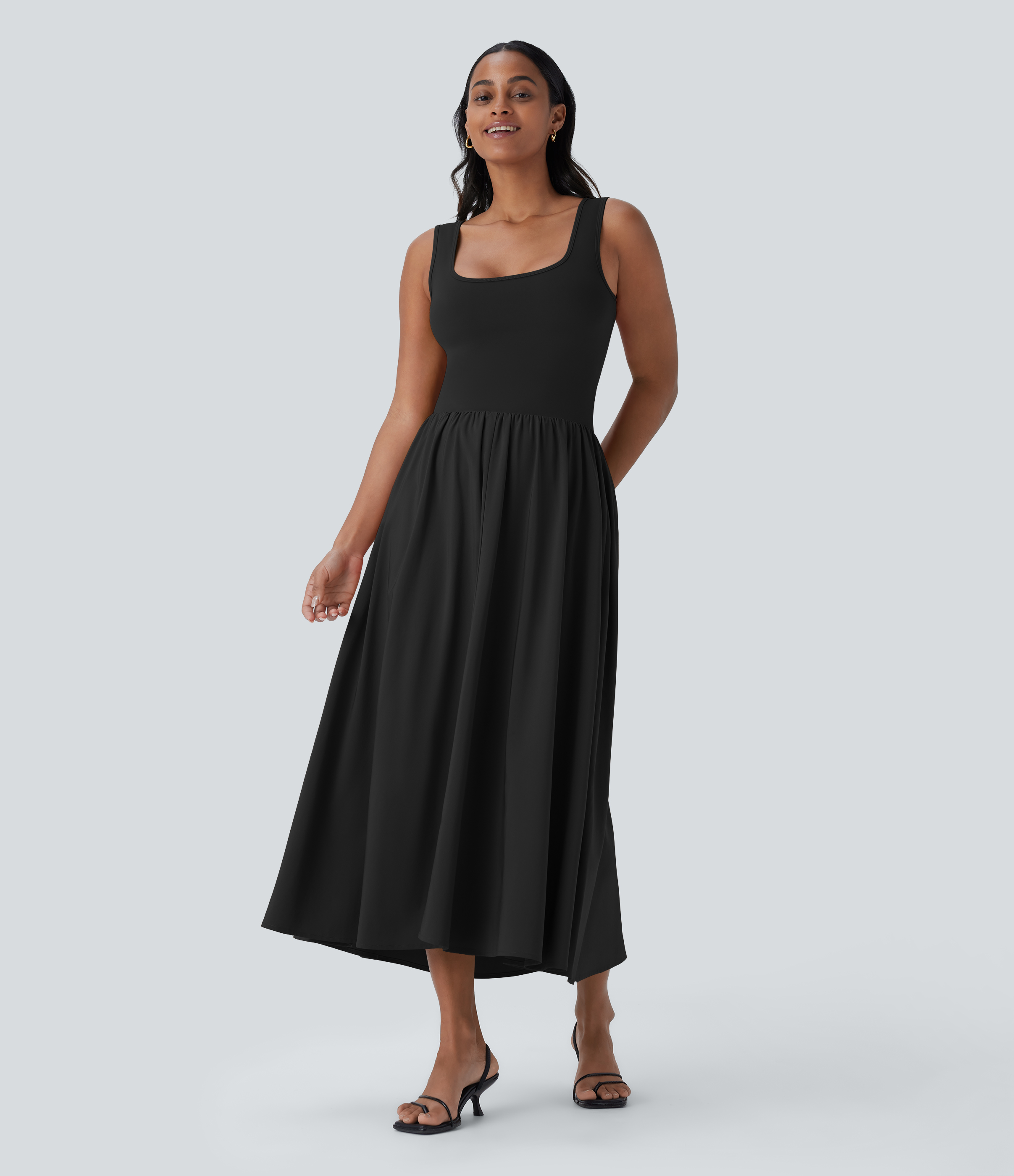 Halara Breezefulв„ў Sleeveless Cut Out Quick Dry Maxi Casual Dress-Front and Back Wearable Casual Dress - Black - XS slip dress beach dress 