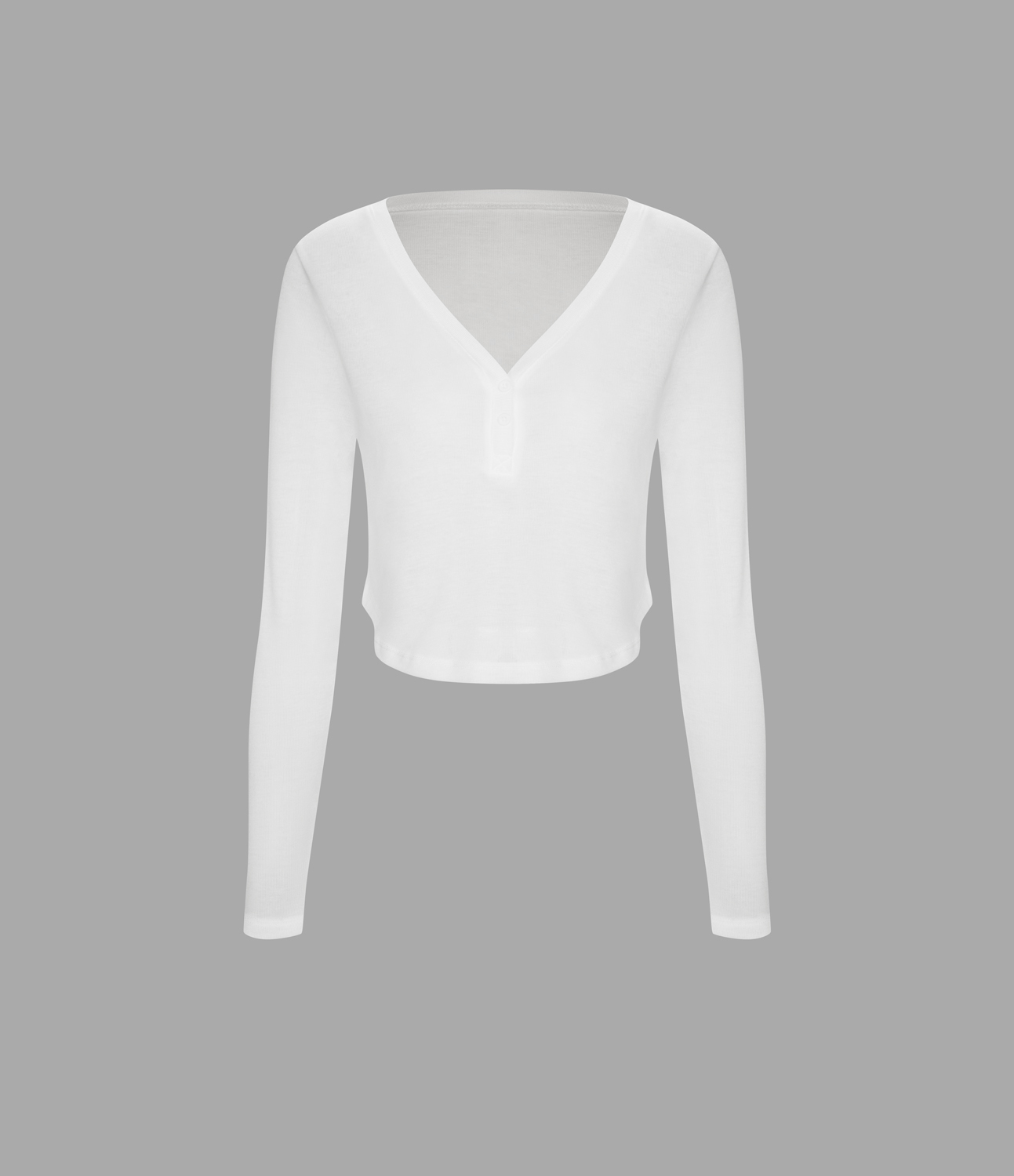 Halara V Neck Button Long Sleeve Curved Hem Cropped Casual Sports Top  - White - S 