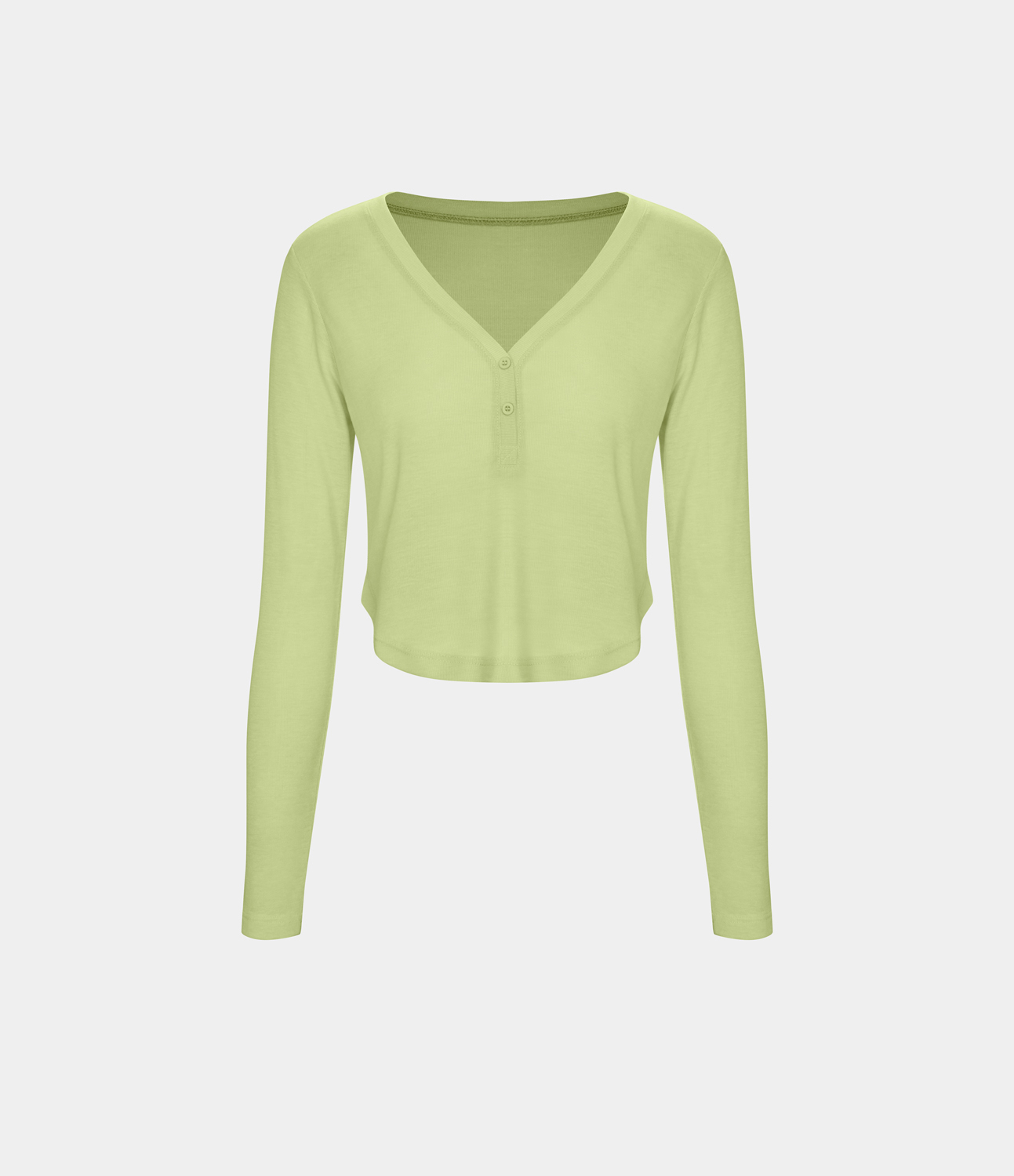 Halara V Neck Button Long Sleeve Curved Hem Cropped Casual Sports Top  - Reed - L 