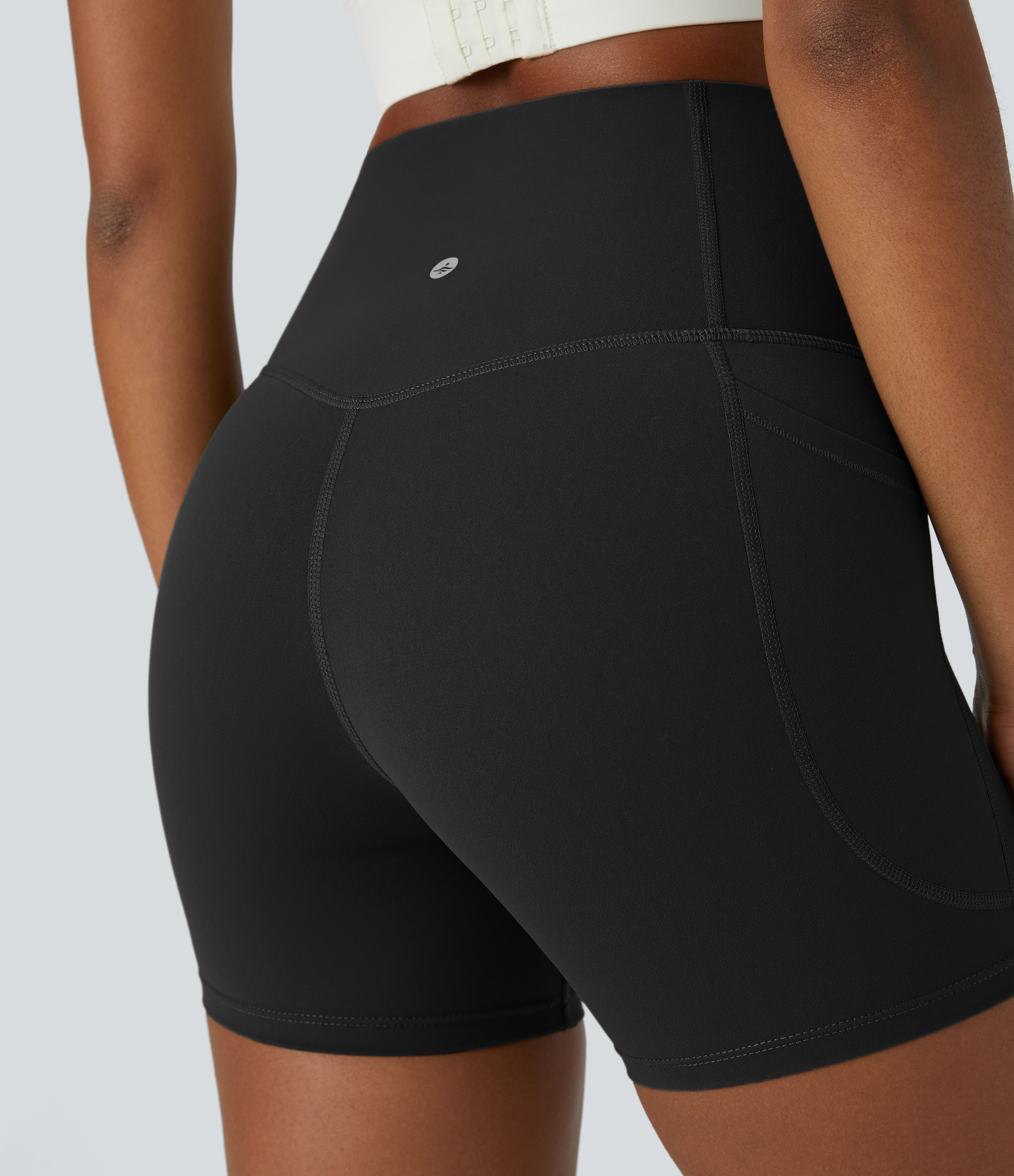 Halara SoCinched High Waisted Tummy Control Side Pocket Shaping Training Biker Shorts 5``  - Black - XS biker shorts women black biker shorts 
