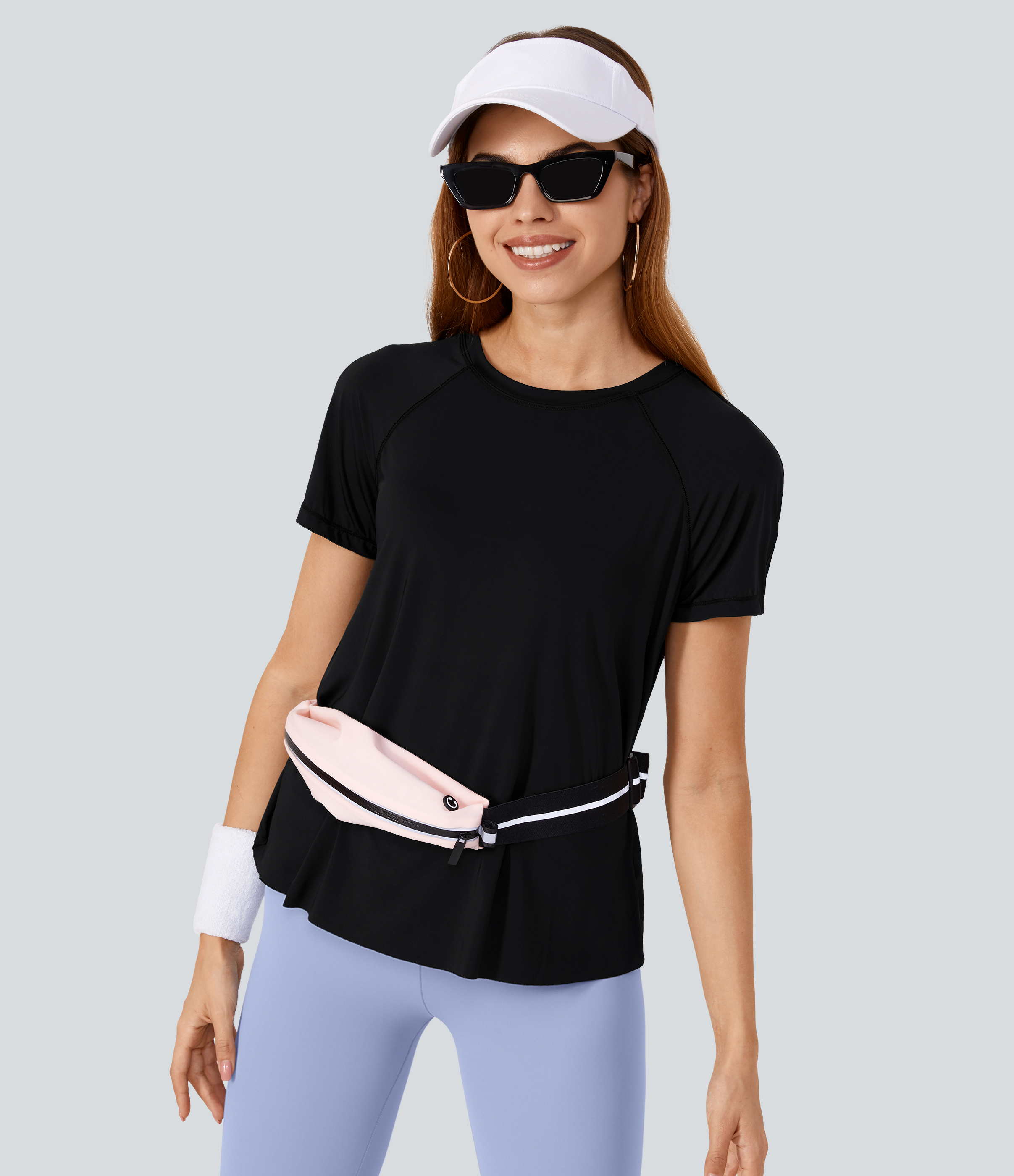 Halara Contrast Mesh Split Hem Short Sleeve Cool Touch Yoga Sports Top  - Black - XS 