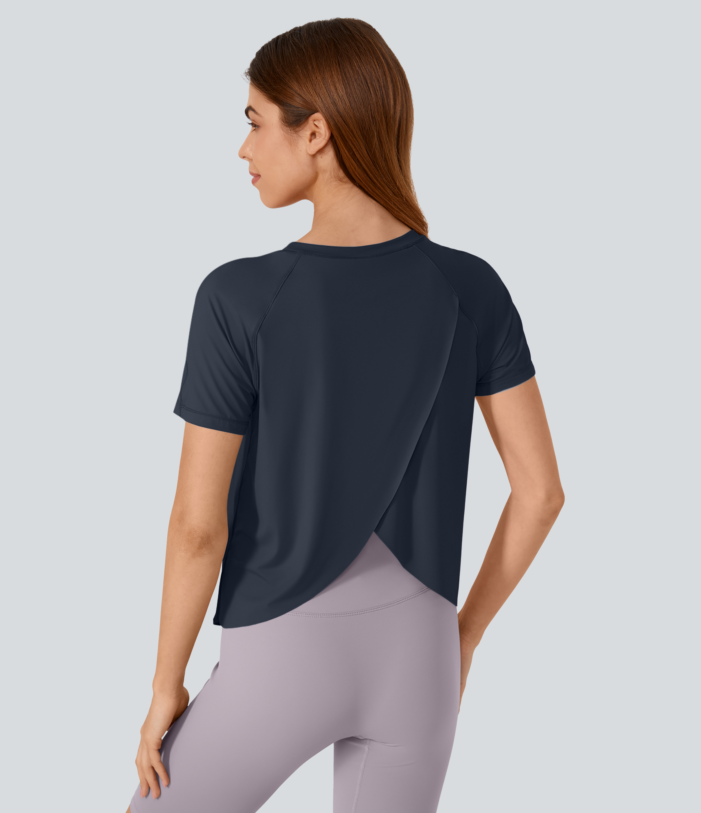 Halara Contrast Mesh Split Hem Short Sleeve Cool Touch Yoga Sports Top  - Blueberry - L 