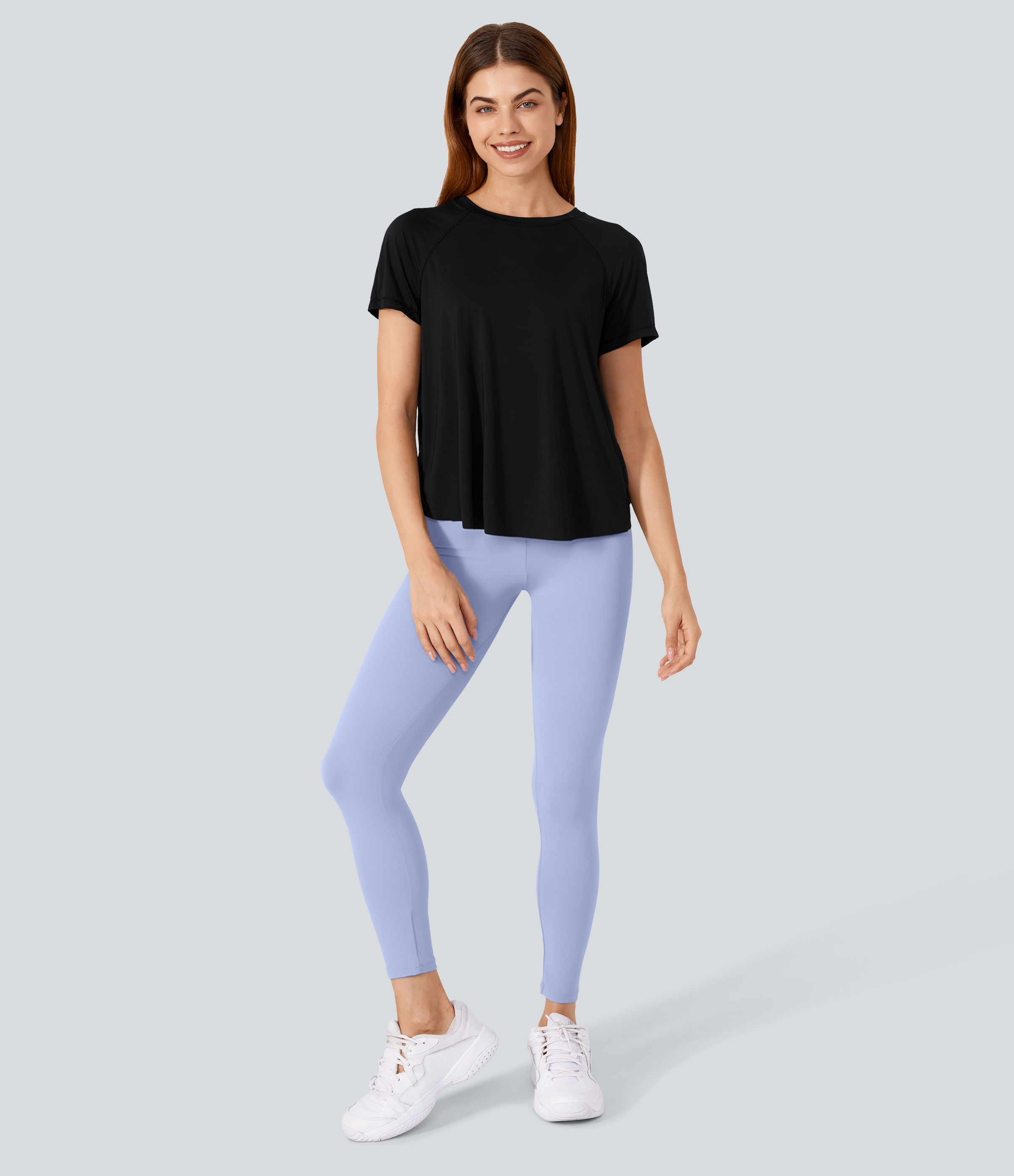 Halara Contrast Mesh Split Hem Short Sleeve Cool Touch Yoga Sports Top  - Black - XS 