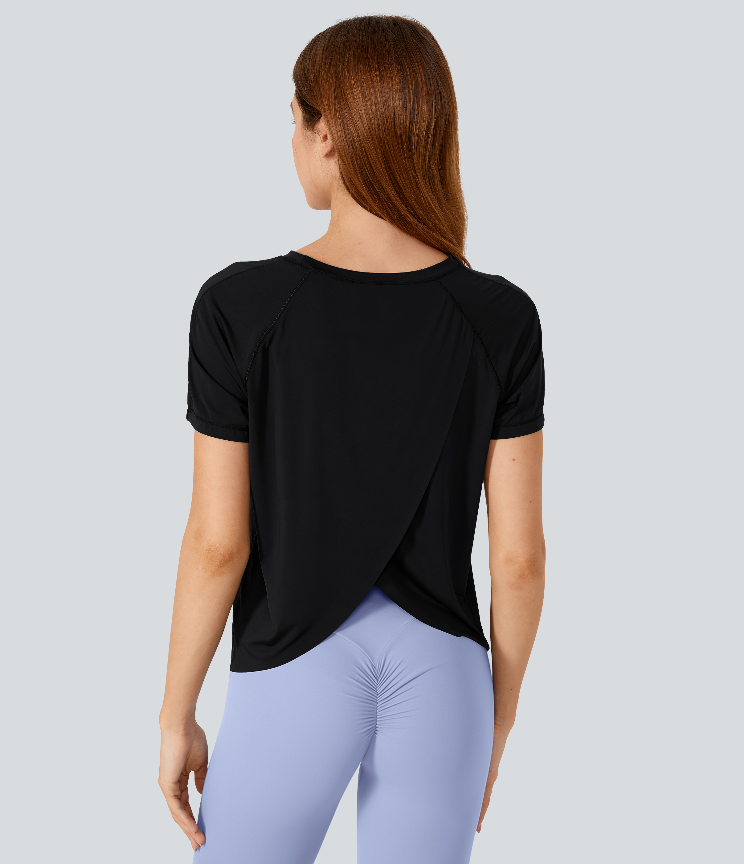 Halara Contrast Mesh Split Hem Short Sleeve Cool Touch Yoga Sports Top  - Black - XS 