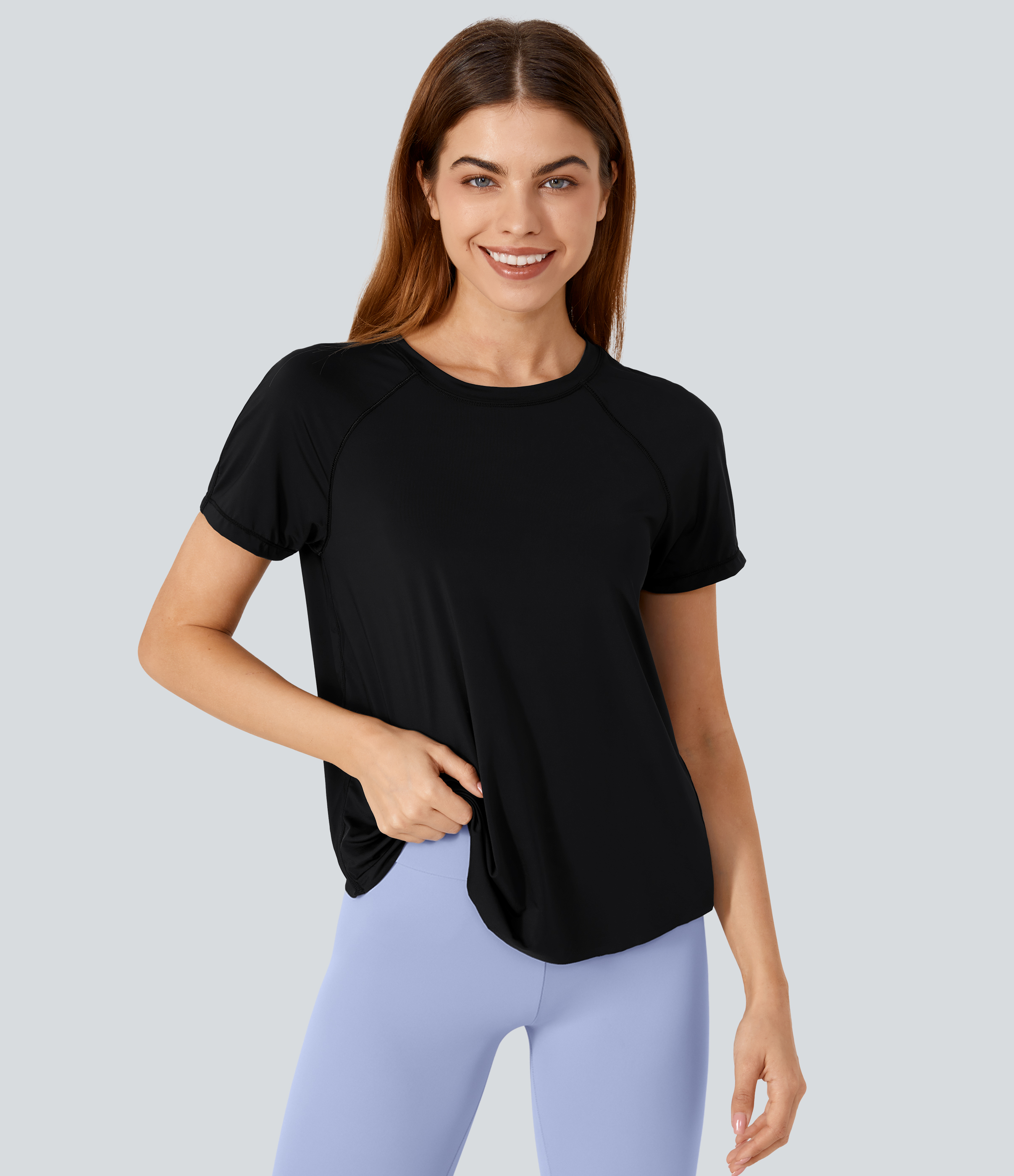 Halara Contrast Mesh Split Hem Short Sleeve Cool Touch Yoga Sports Top  - Black - XS 
