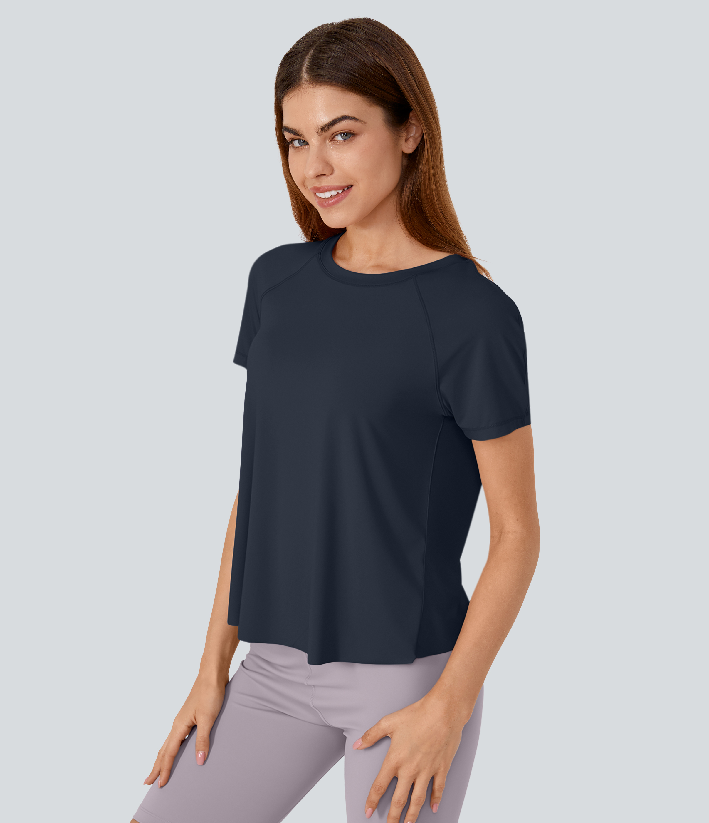 Halara Contrast Mesh Split Hem Short Sleeve Cool Touch Yoga Sports Top  - Blueberry - L 