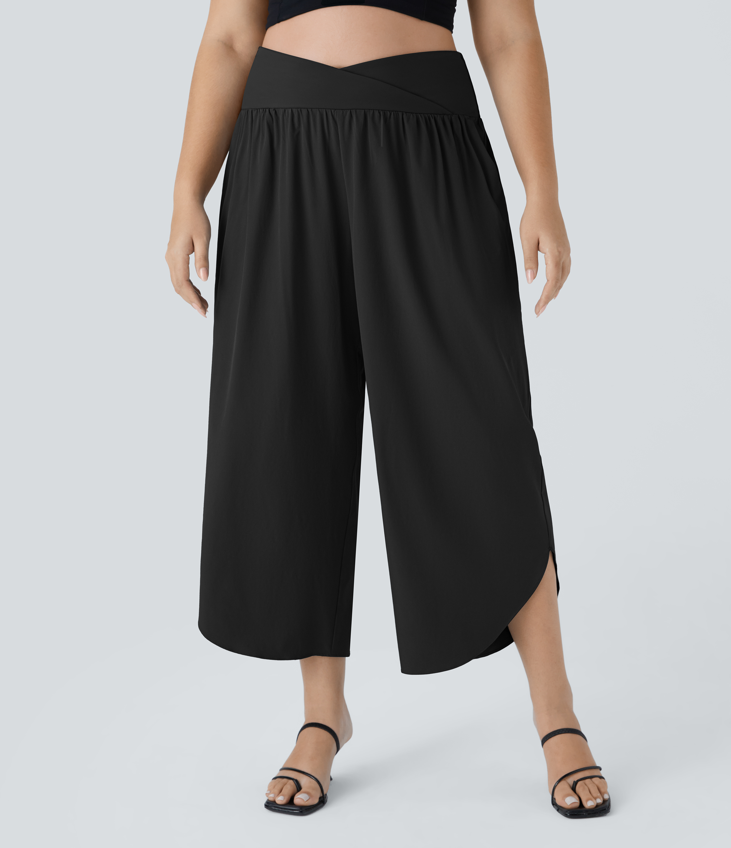 Halara Breezefulв„ў High Waisted Crossover Plicated Side Pocket Split Quick Dry Resort Plus Size Pants  - Black - 3X(regular) 