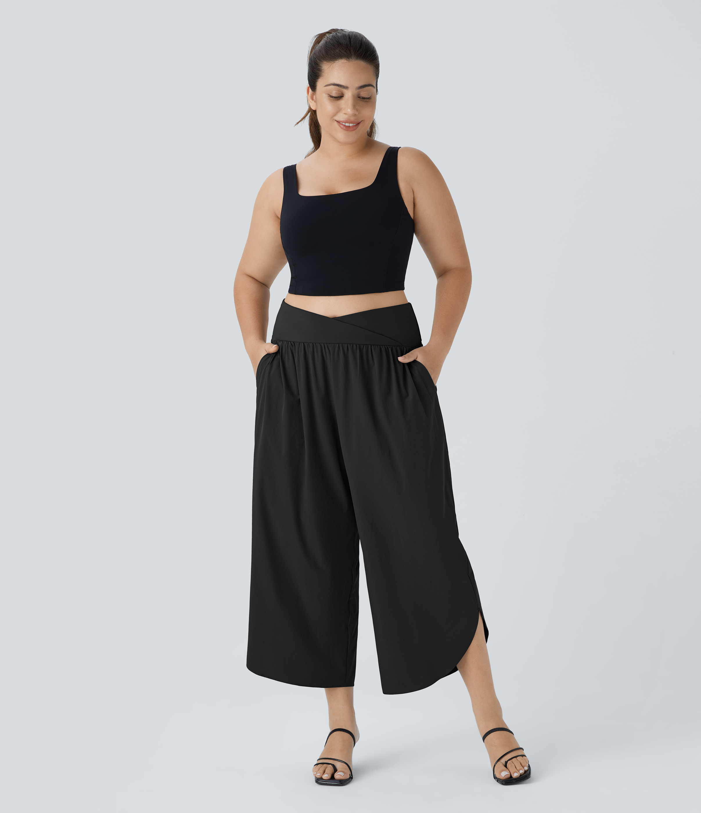 Halara Breezefulв„ў High Waisted Crossover Plicated Side Pocket Split Quick Dry Resort Plus Size Pants  - Black - 3X(regular) 