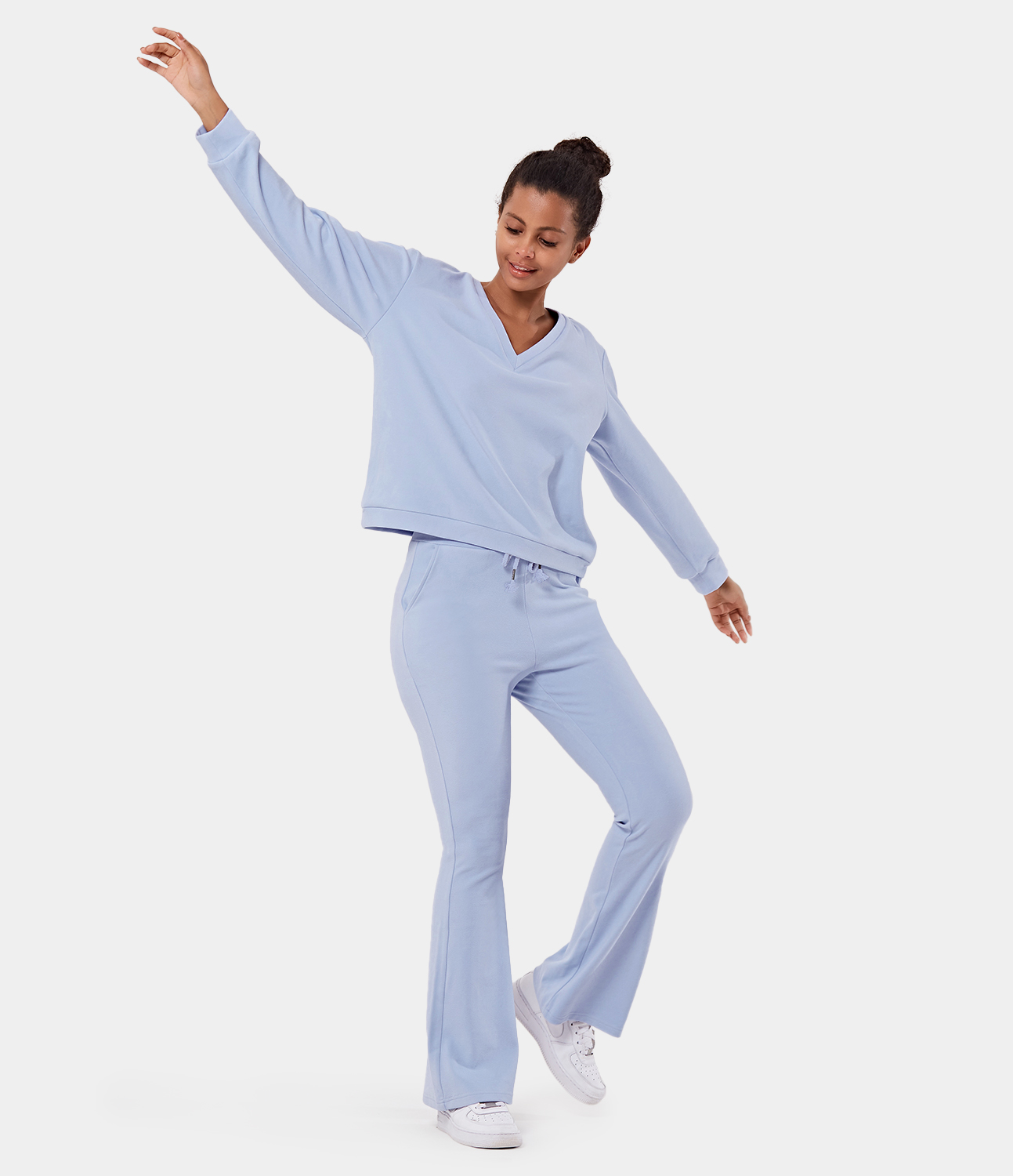 

Halara High Waisted Drawstring Pocket Plain Flare Long Pants - Light Baby Blue