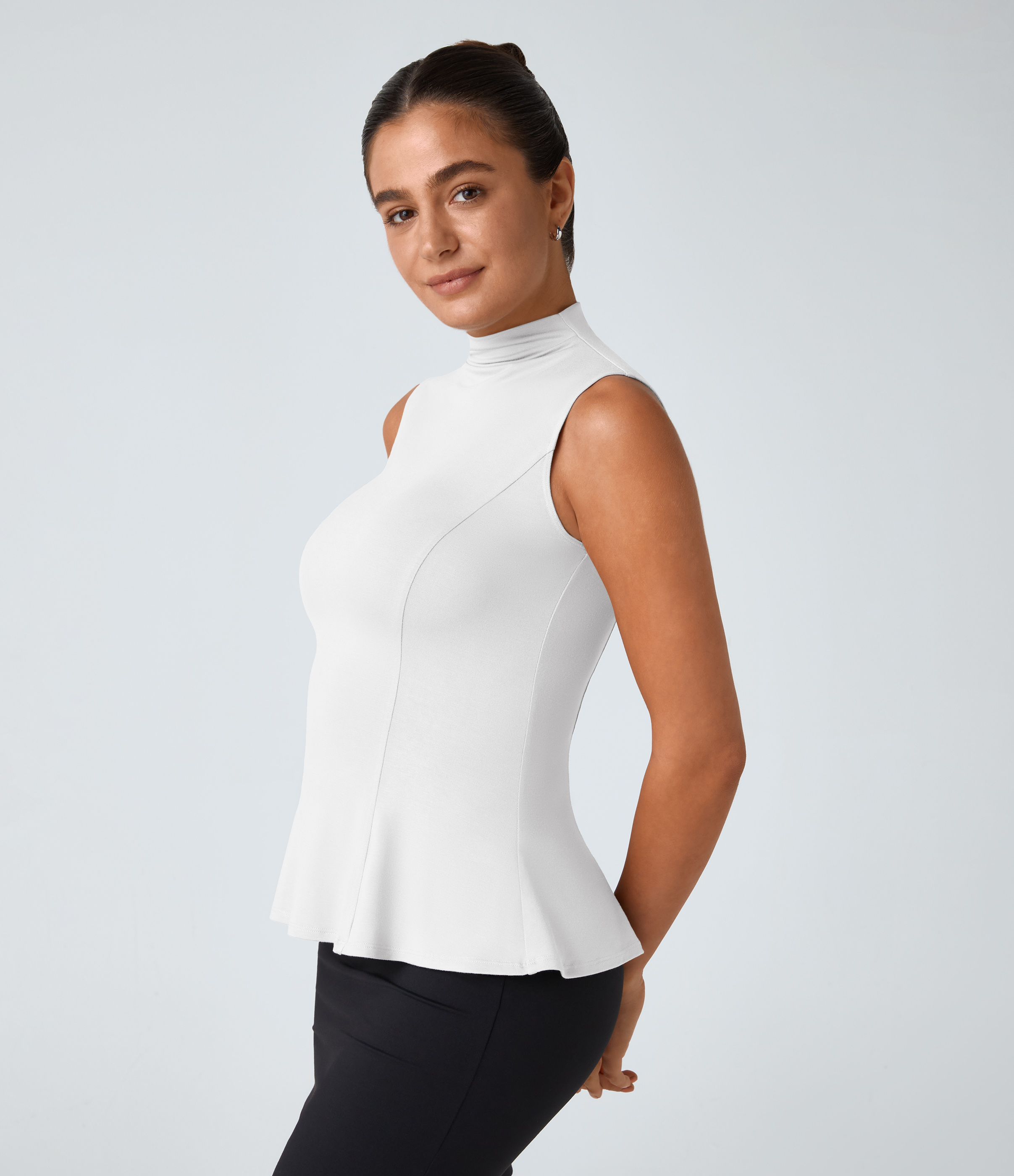 Halara Funnel Neck Peplum Casual Tank Top Tank Top - White - M golf tops halter top tunic tops sleeveless tops backless top 