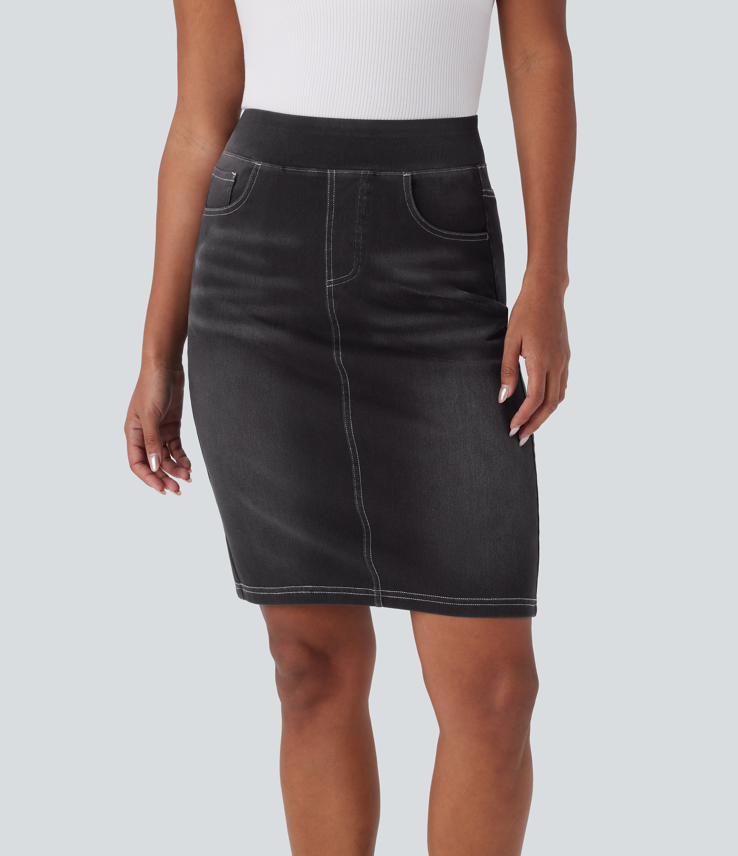 Falda Halara Flex™ Denim mezclilla elástico lavada dividida múltiple bolsillo tiro alto