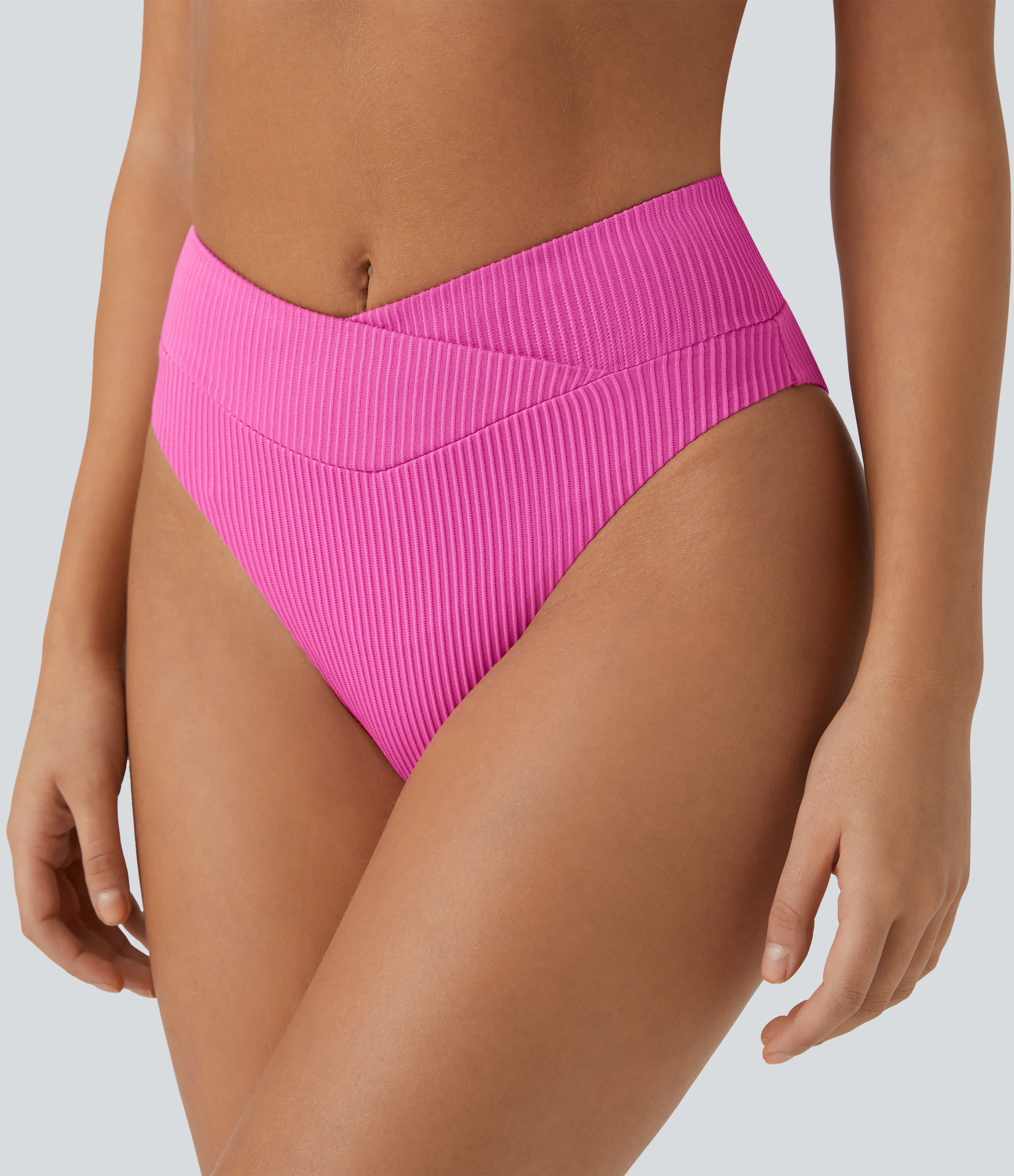 Halara Ribbed Crossover Bikini Bottom Swimsuit  - Fedora Red Purple - M 
