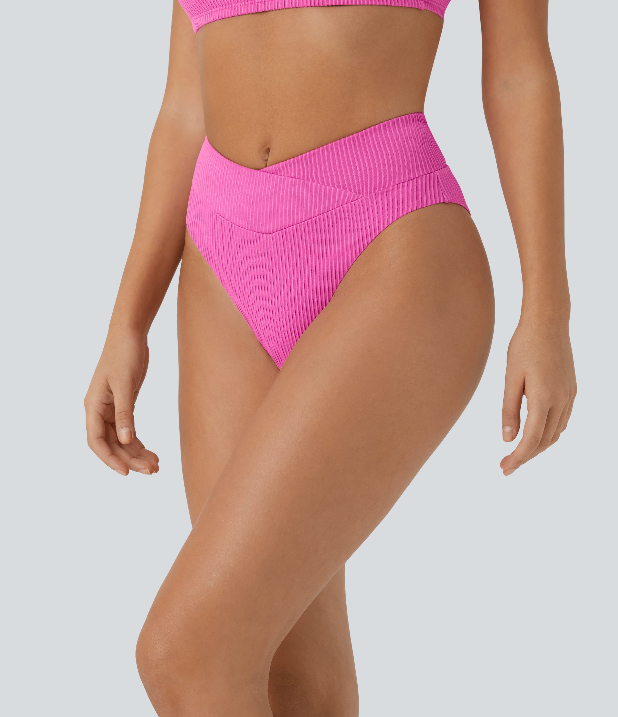 Halara Ribbed Crossover Bikini Bottom Swimsuit  - Fedora Red Purple - M 