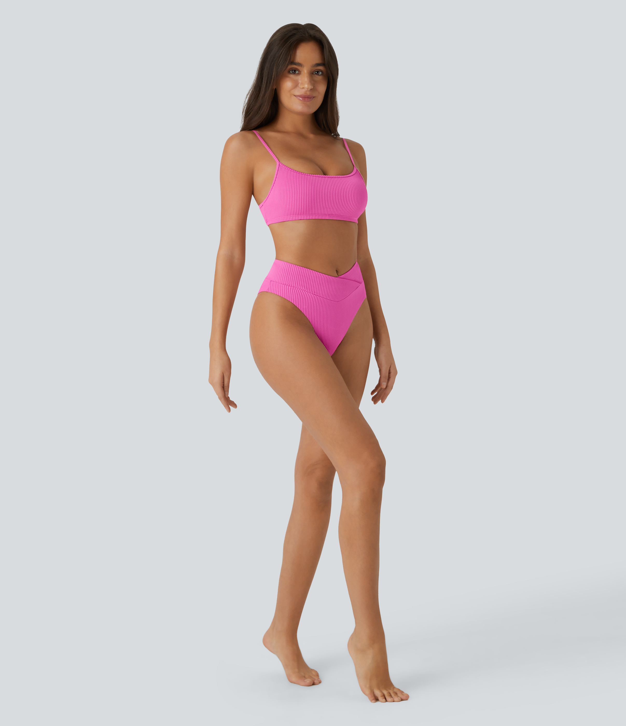 Halara Ribbed Crossover Bikini Bottom Swimsuit  - Fedora Red Purple - M 