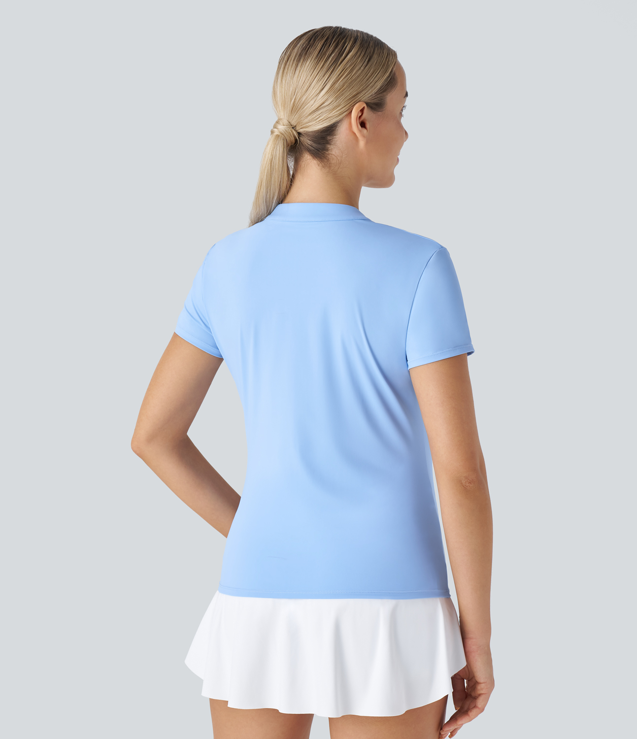 Halara Stand Collar Short Sleeve Cool Touch Tennis Sport Top-UPF50+  - Dutch Canal - XS 