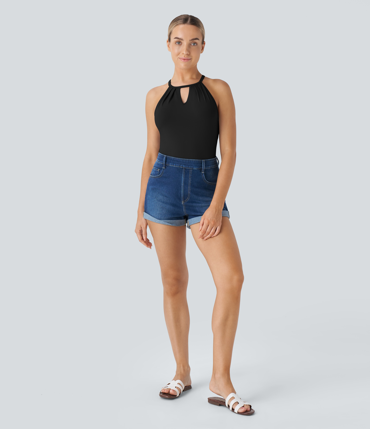 Halara Cut Out Plicated Cool Touch Casual Cami Top-UPF50+ Tank Top - Black - L golf tops halter top tunic tops sleeveless tops backless top 