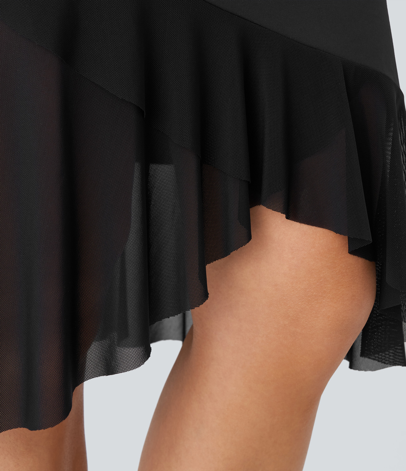 Halara High Waisted Contrast Mesh Ruffle Hem Work Mermaid Skirt  - Black - M(regular) 
