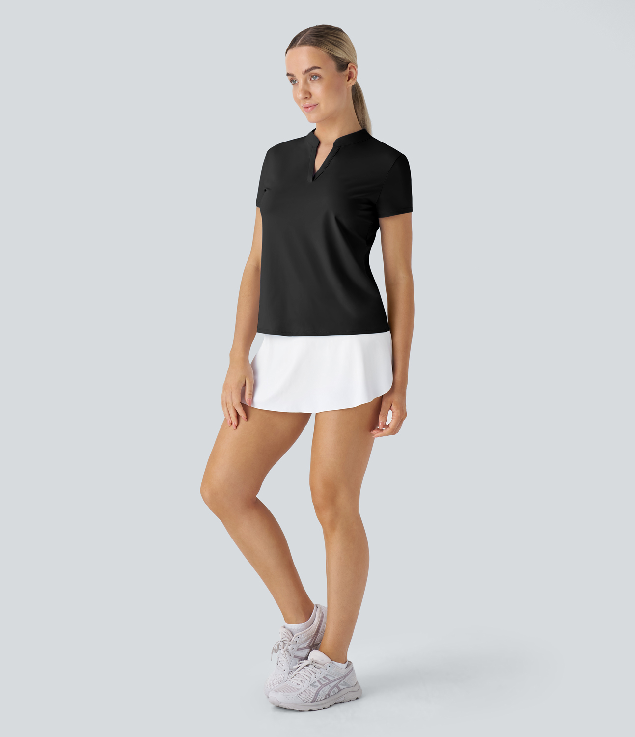 

Halara Stand Collar Short Sleeve Cool Touch Tennis Sport Top-UPF50+ - Black