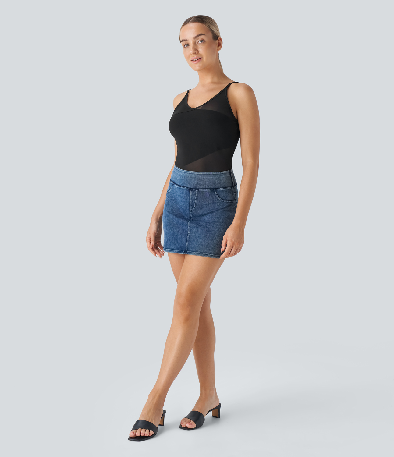 Halara V Neck Backless Contrast Mesh Skinny Casual Cami Top Tank Top - Black - XL golf tops halter top tunic tops sleeveless tops 