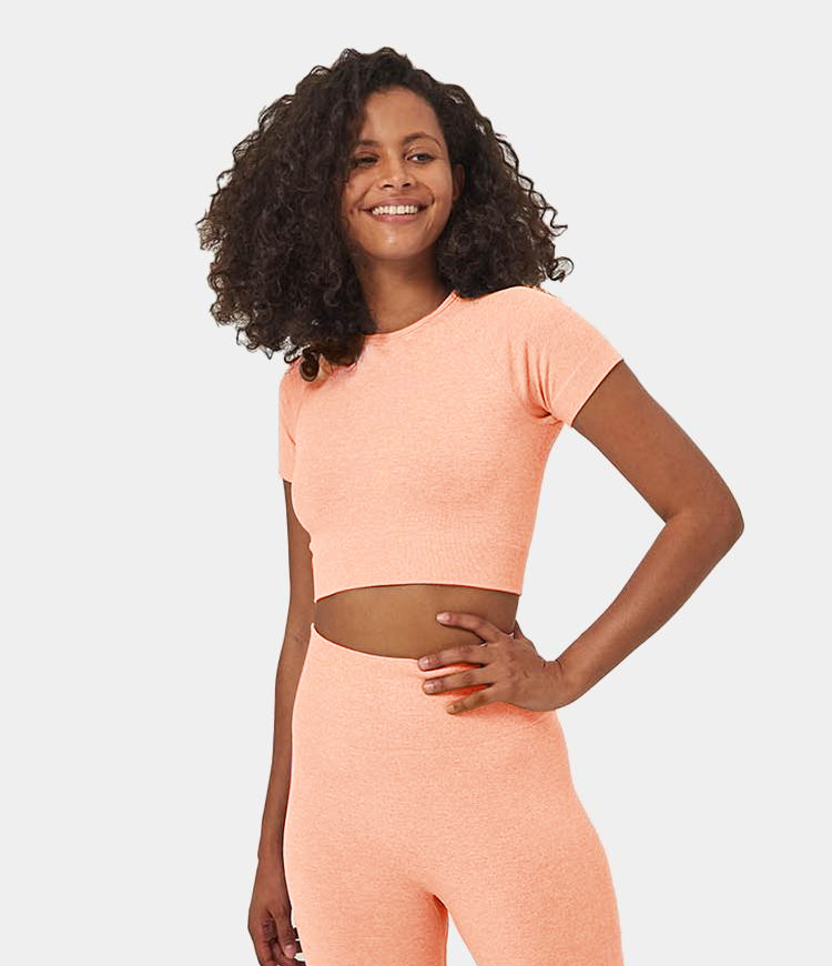 

Halara Seamless Flow Raglan Short Sleeve Cropped Sports Top - Pale Peach