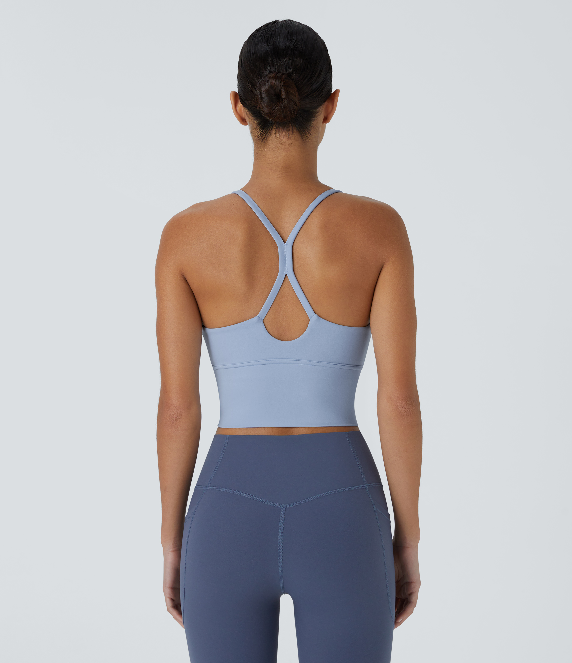 Halara Softlyzeroв„ў Plush Backless Crisscross Cut Out Cropped Tank Top Tank Top - Light Grey Blue - XS golf tops halter top tunic tops 