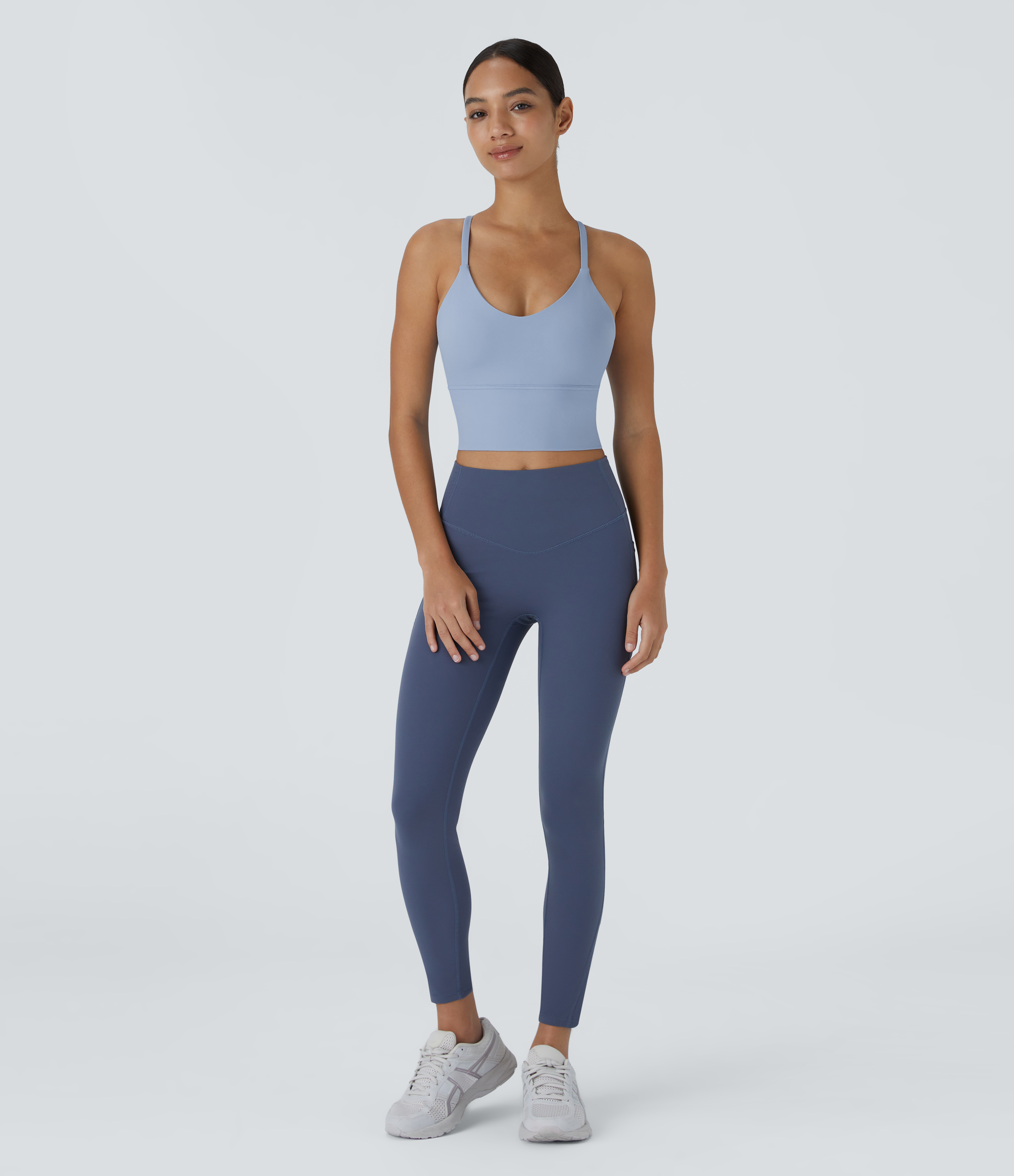 Halara Softlyzeroв„ў Plush Backless Crisscross Cut Out Cropped Tank Top Tank Top - Light Grey Blue - XS golf tops halter top tunic tops 