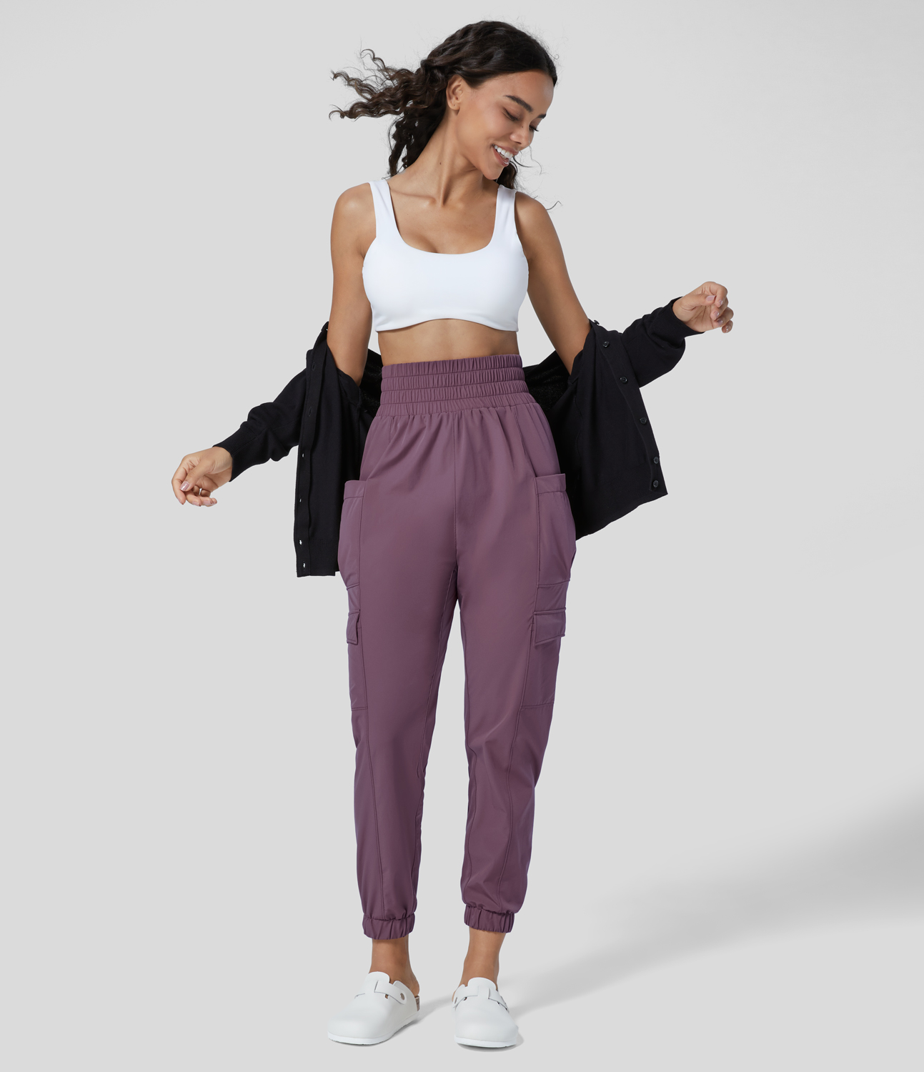 Halara Super High Waisted Foldover Plicated Multiple Pockets Hiking Cargo Joggers  - Purple Gumdrop - XS(regular) 