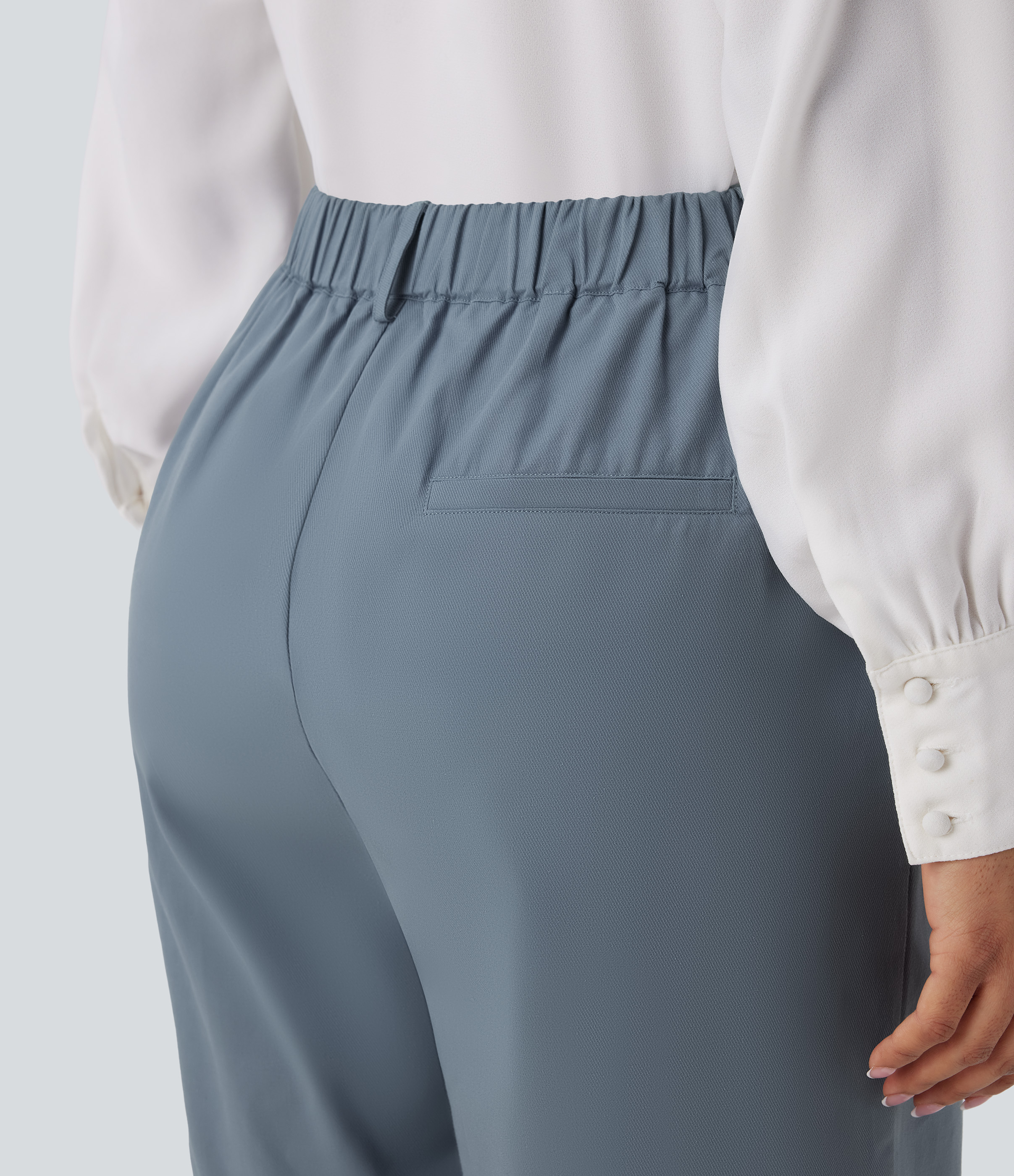 Halara High Waisted Zipper Side Pocket Casual Cotton Bermuda Shorts  - Sea Fog Blue - L booty shorts compression shorts yoga shorts 