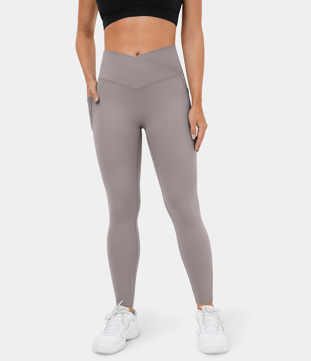 Halara PatitoffВ® Pet Hair Resistant Thermal Crossover Side Pocket Casual Leggings  - Gull Gray - XS(7/8) gym leggings leggings with pockets 