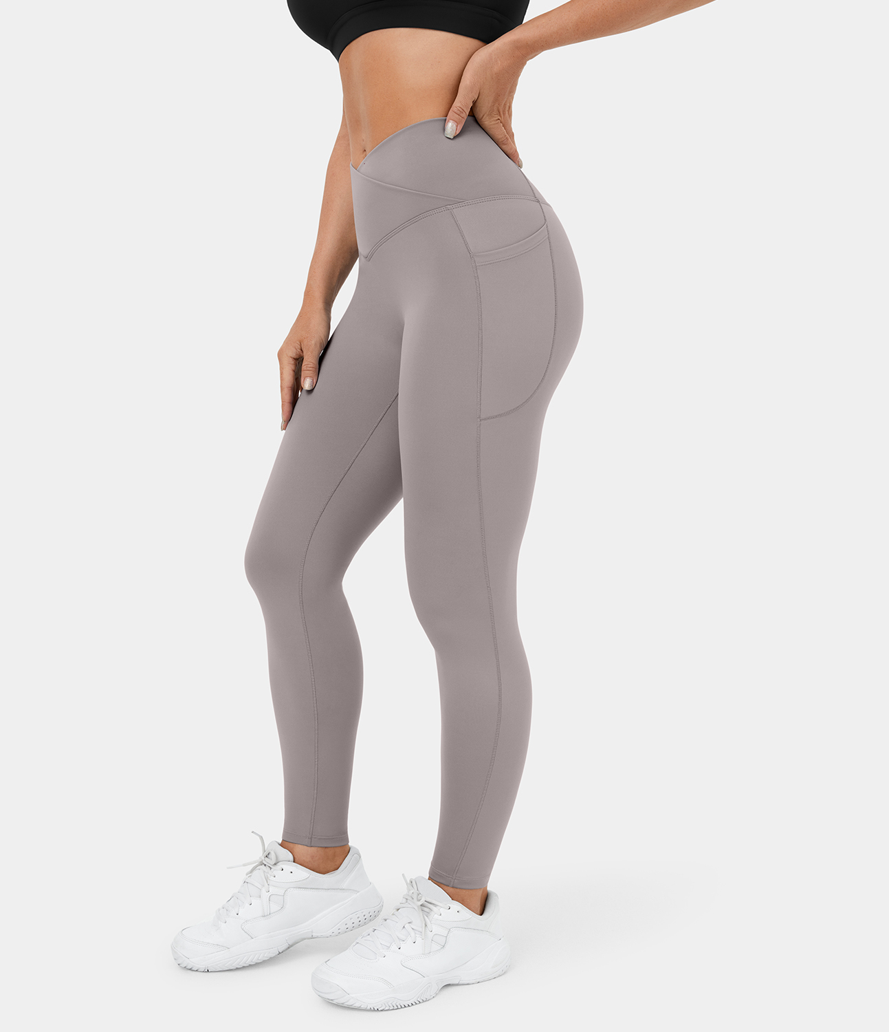 Halara PatitoffВ® Pet Hair Resistant Thermal Crossover Side Pocket Casual Leggings  - Gull Gray - XS(7/8) gym leggings leggings with pockets 