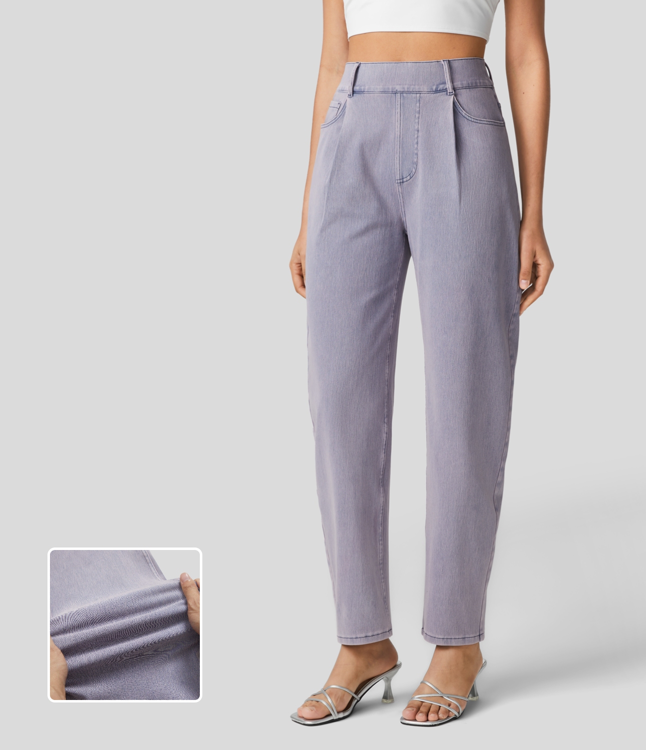 

Halara HalaraMagicв„ў High Waisted Multiple Pockets Washed Colorful Stretchy Knit Casual Mom Jeans - Neon Purple Denim