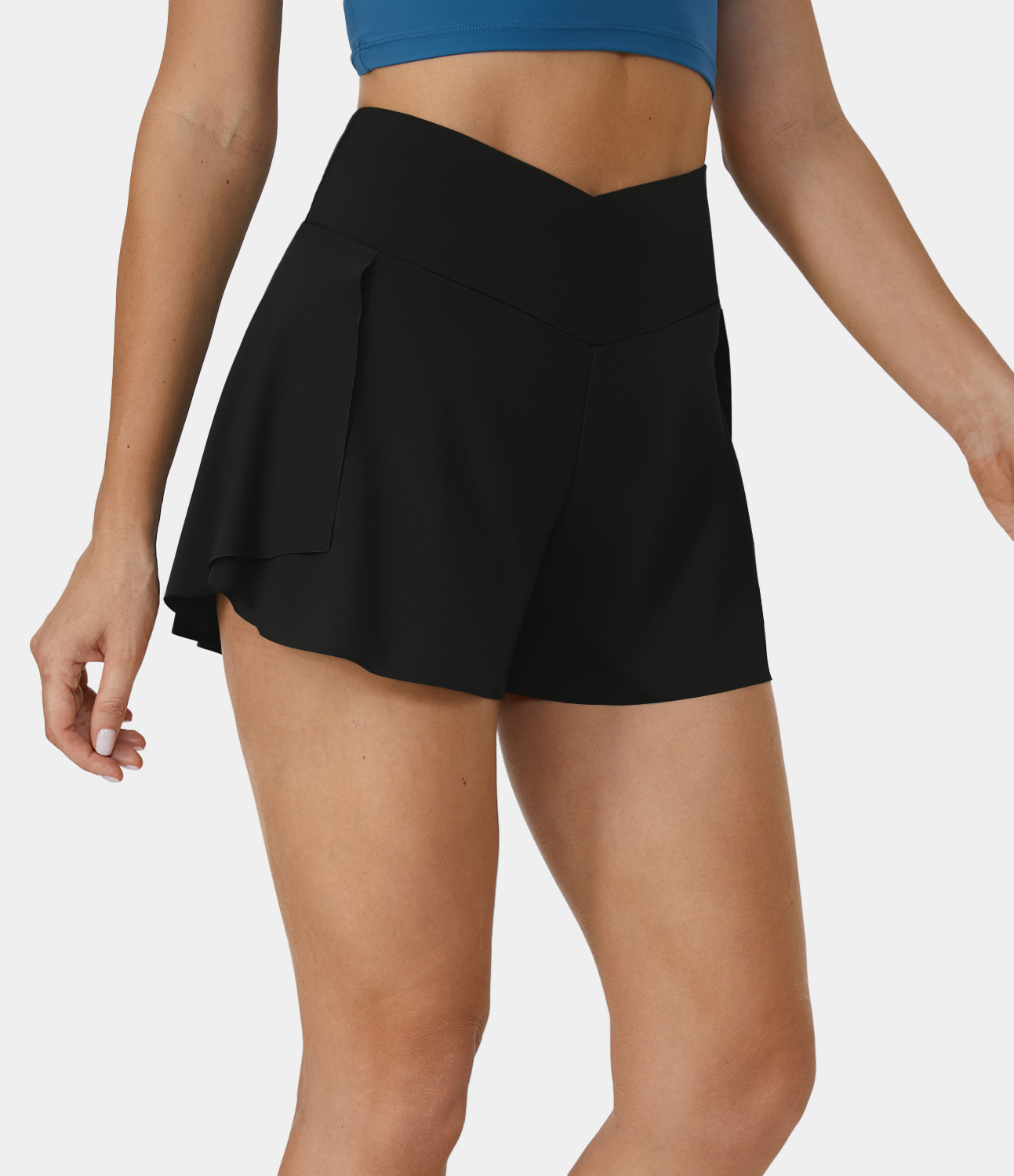 Halara High Waisted Crossover Side Pocket Split 2-in-1 Casual Shorts 3`` Gym Short - Black - XL booty shorts compression shorts yoga shorts 