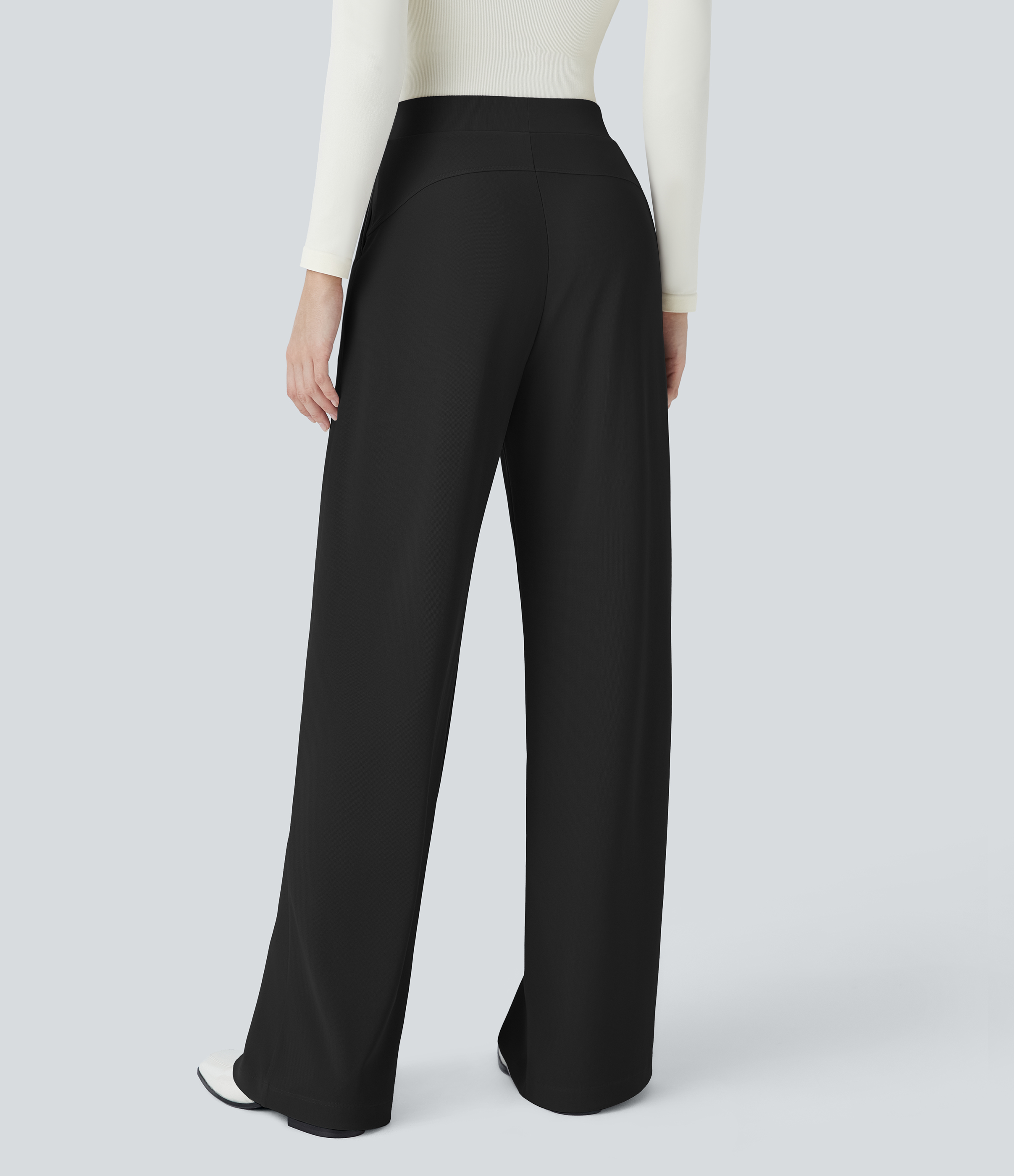 Halara HalaraFlexв„ў High Waisted Body Sculpt Waist-Slimming Side Pocket Wide Leg Micro Waffle Work Pants  - Black - S(regular) sweatpants 
