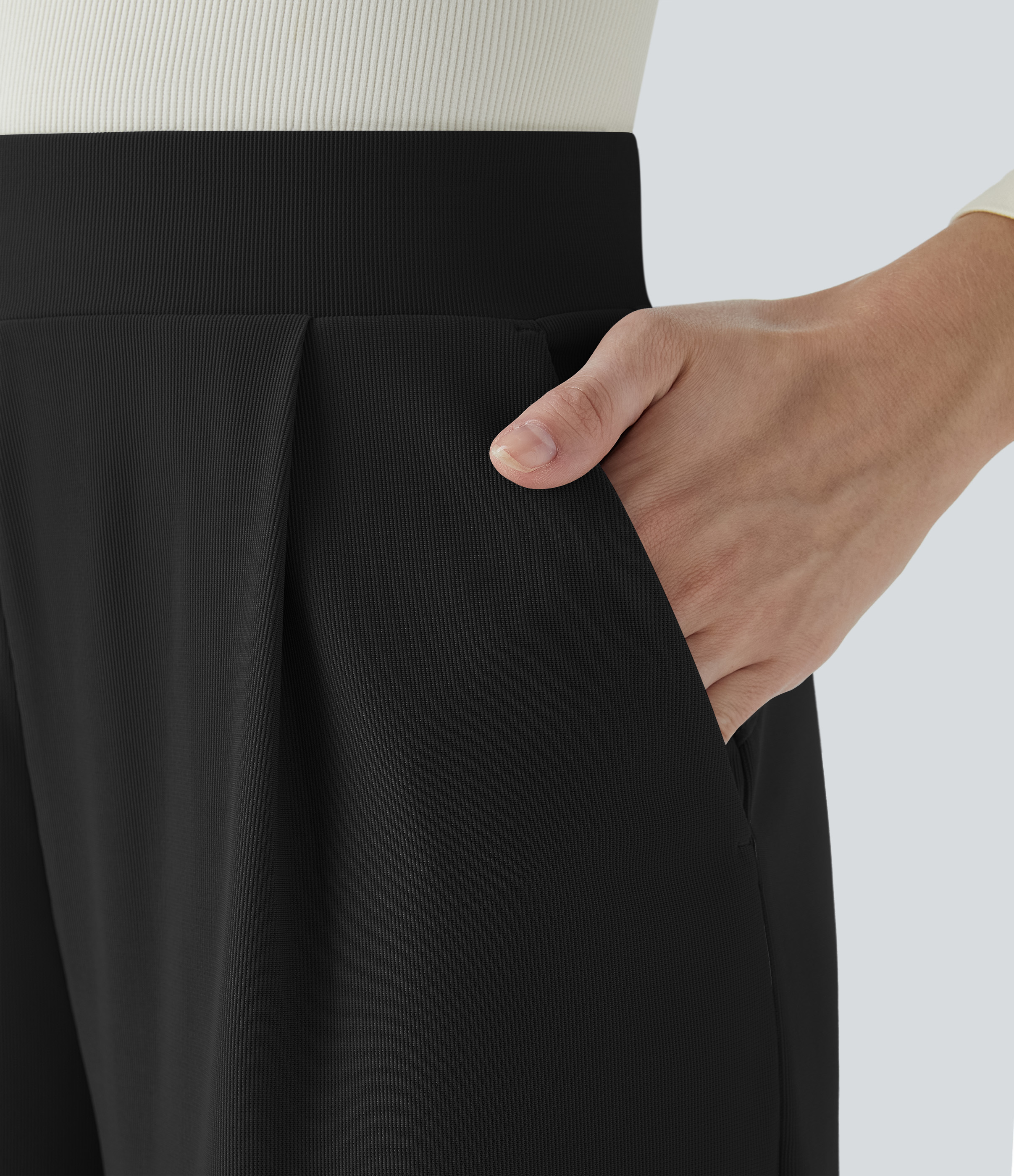 Halara HalaraFlexв„ў High Waisted Body Sculpt Waist-Slimming Side Pocket Wide Leg Micro Waffle Work Pants  - Black - S(regular) sweatpants 