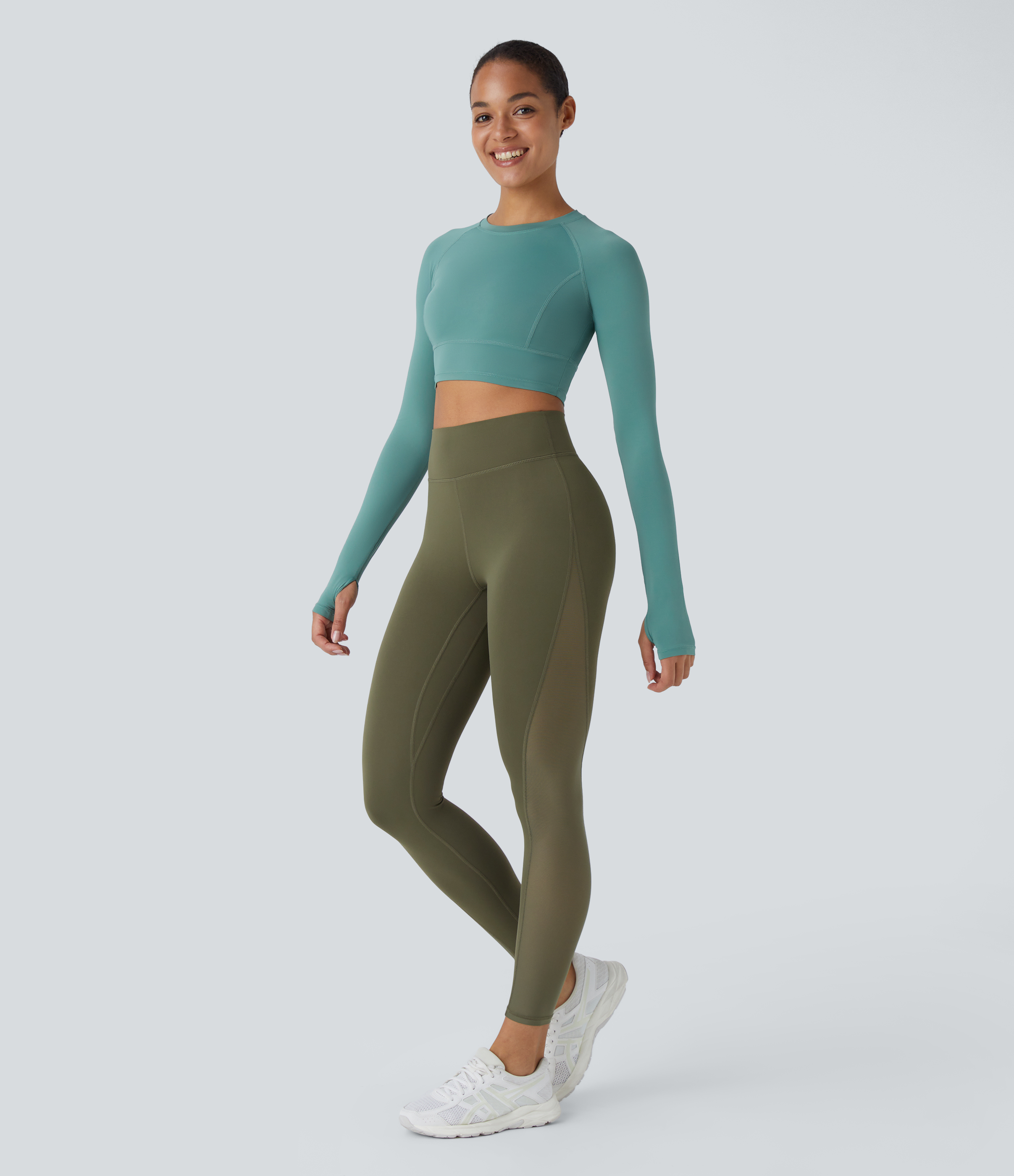 Halara Softlyzeroв„ў High Waisted Inside Pocket Contrast Mesh 7/8 Yoga Leggings  - Grass Grey Green - XS(7/8) gym leggings 