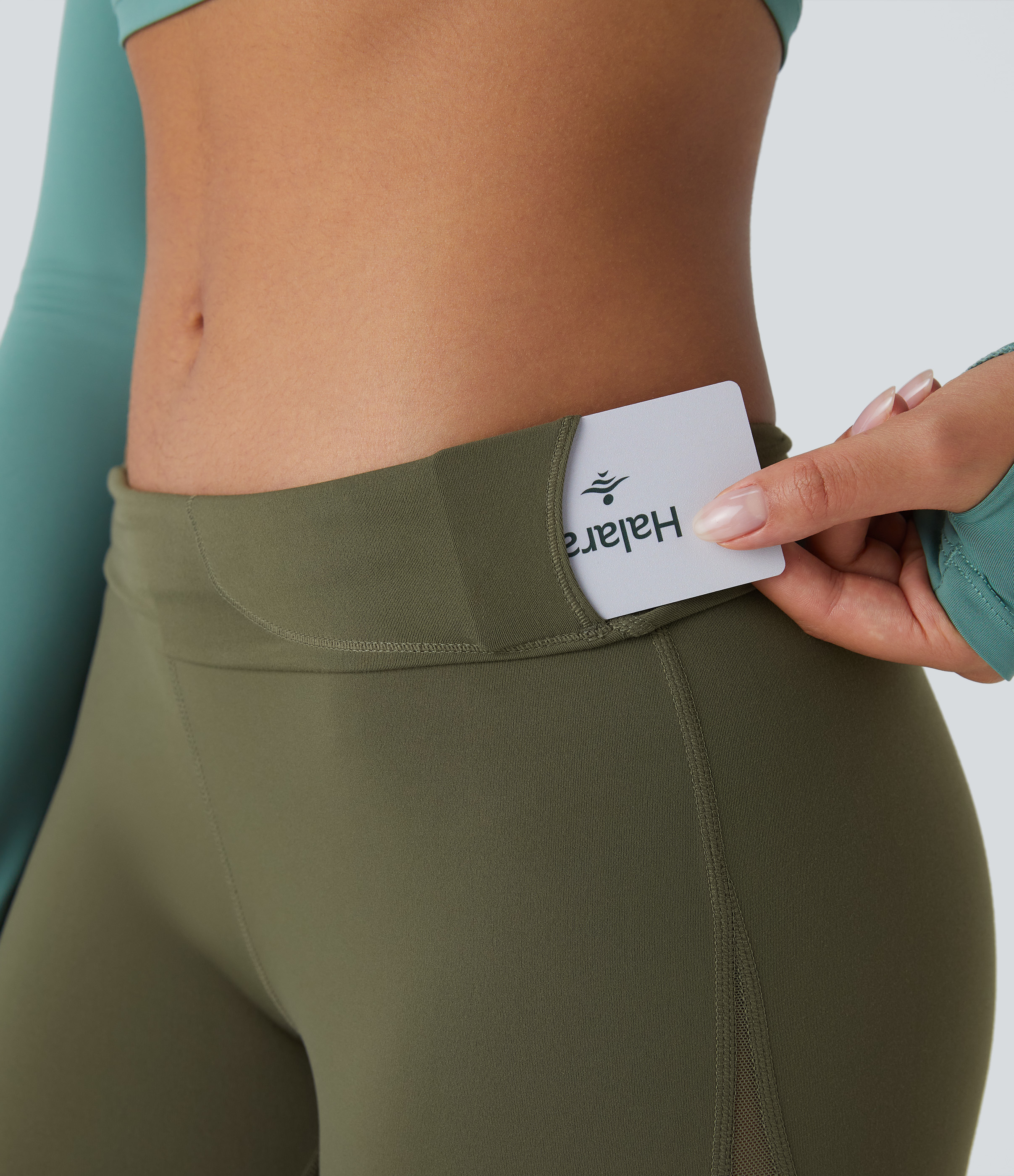 Halara Softlyzeroв„ў High Waisted Inside Pocket Contrast Mesh 7/8 Yoga Leggings  - Grass Grey Green - XS(7/8) gym leggings 
