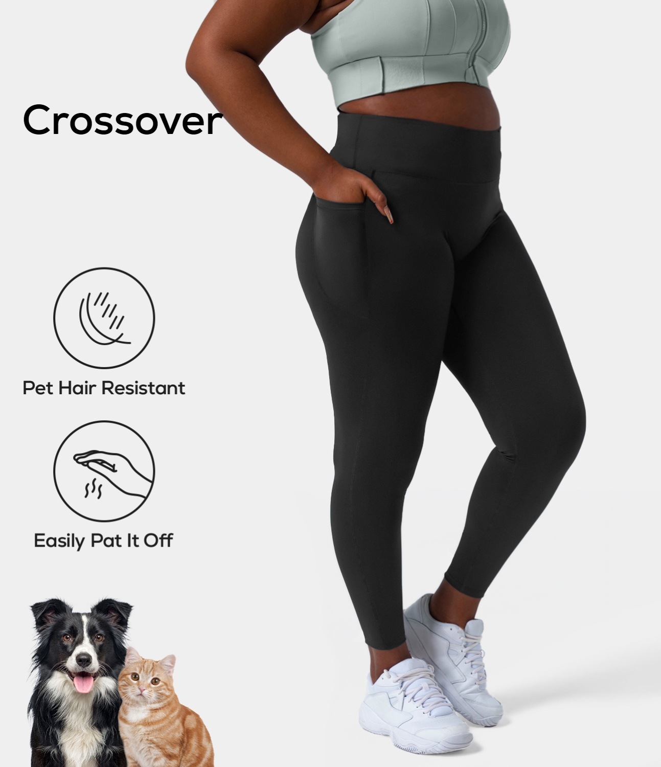 Women’s Patitoff™ Pet Hair Resistant High Waisted Crossover Plus Size Leggings HALARA