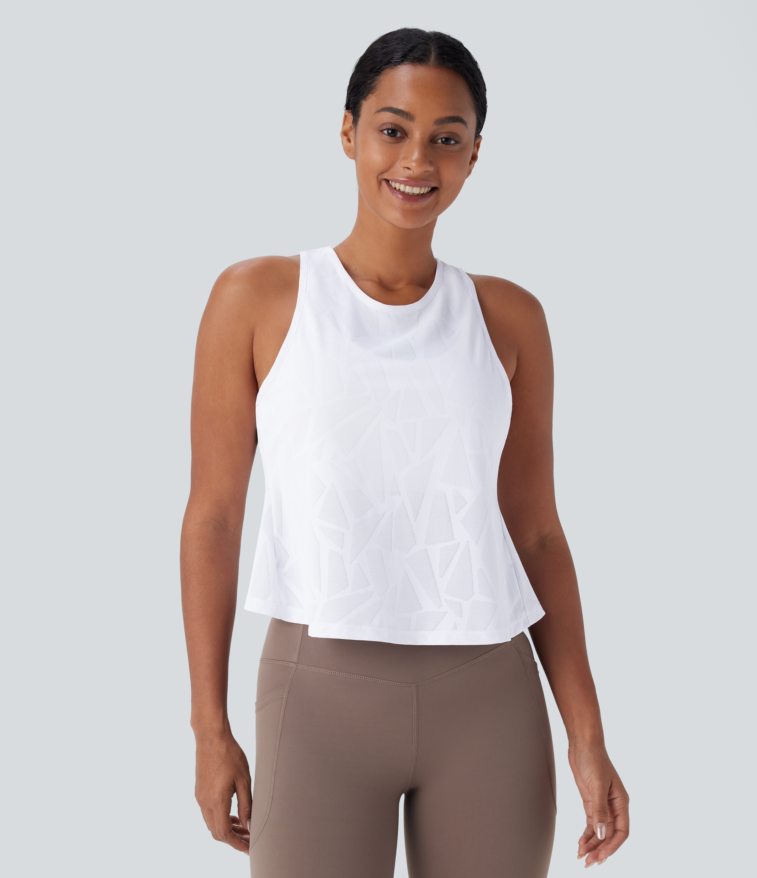 Halara Crossover Backless Hem Running Tank Top Tank Top - White - M golf tops halter top tunic tops sleeveless tops backless top 