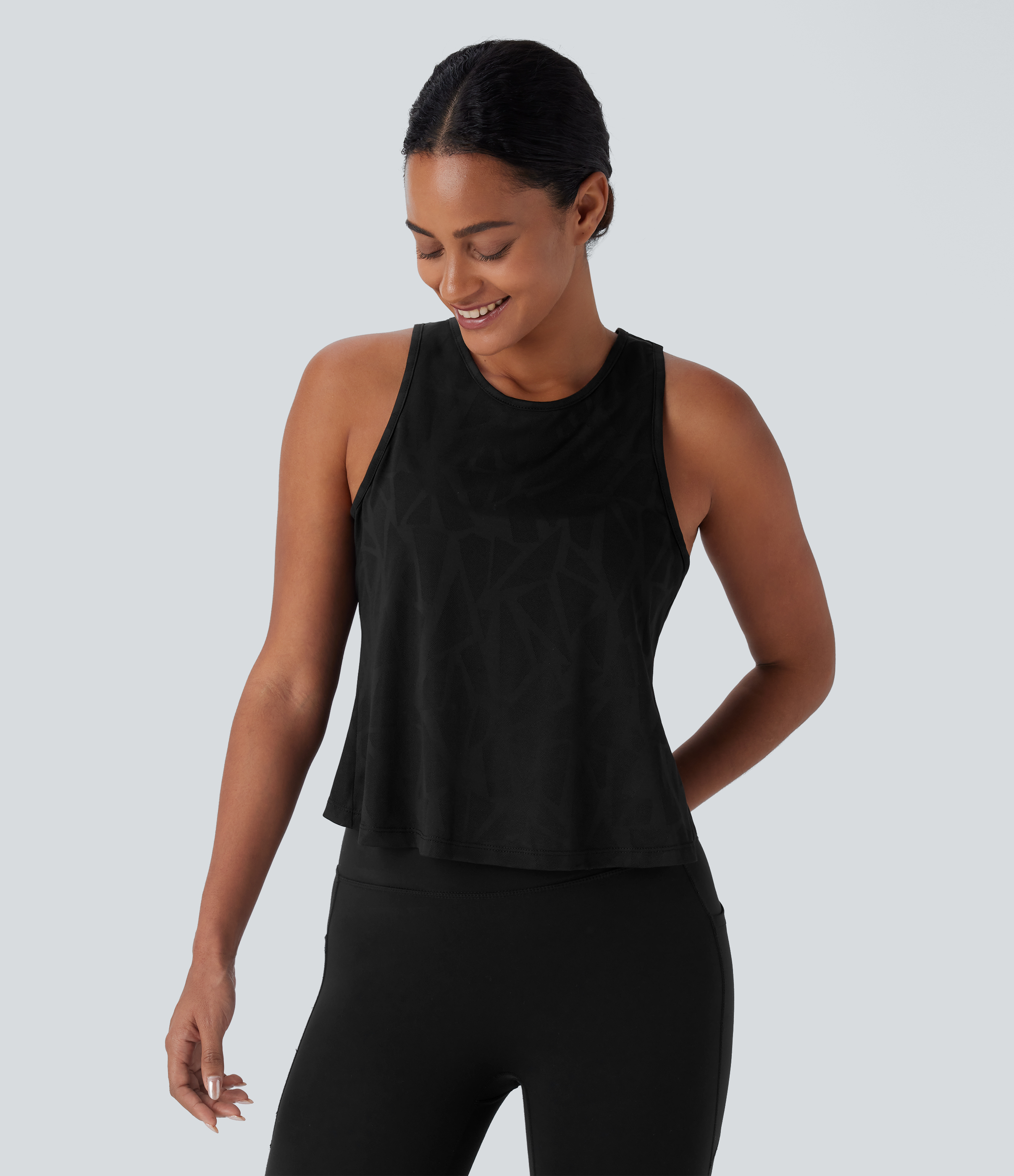 Halara Crossover Backless Hem Running Tank Top Tank Top - Black - L golf tops halter top tunic tops sleeveless tops backless top 