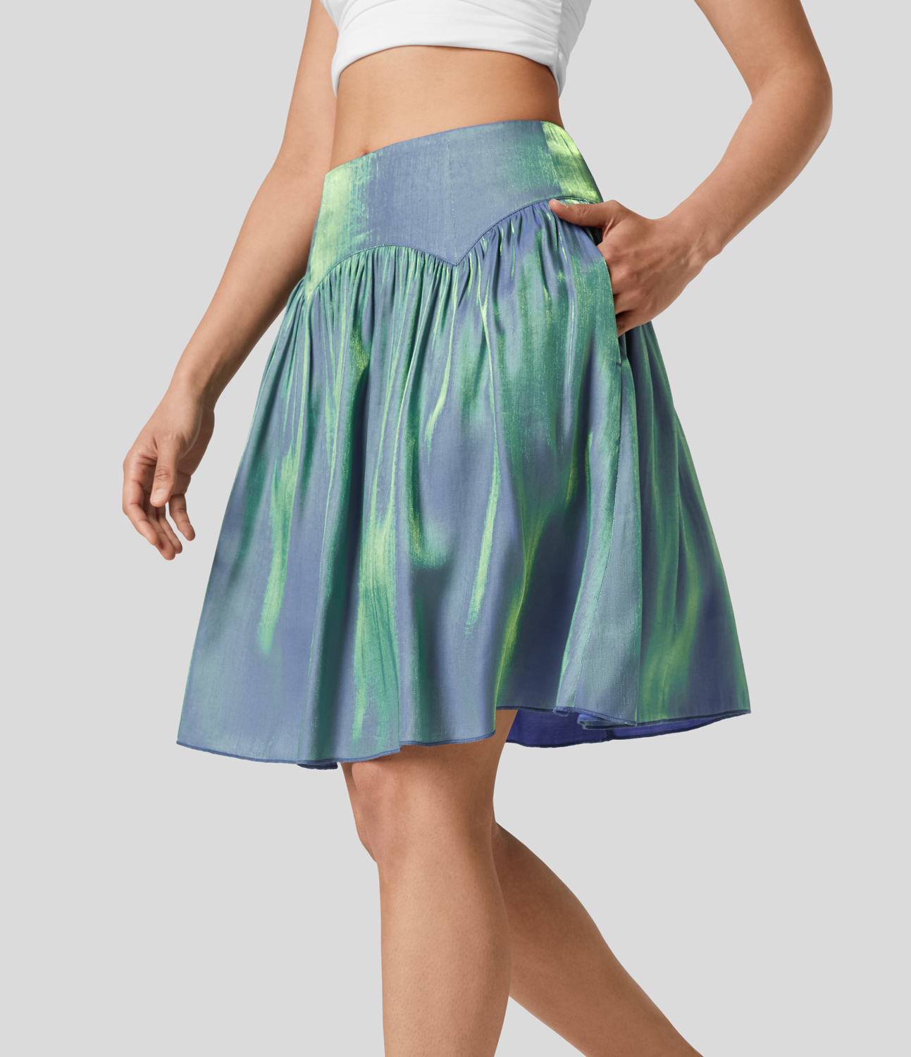 Halara Mid Rise Plicated Invisible Zipper Side Pocket Casual Skirt  - Troposphere - XL(regular) 