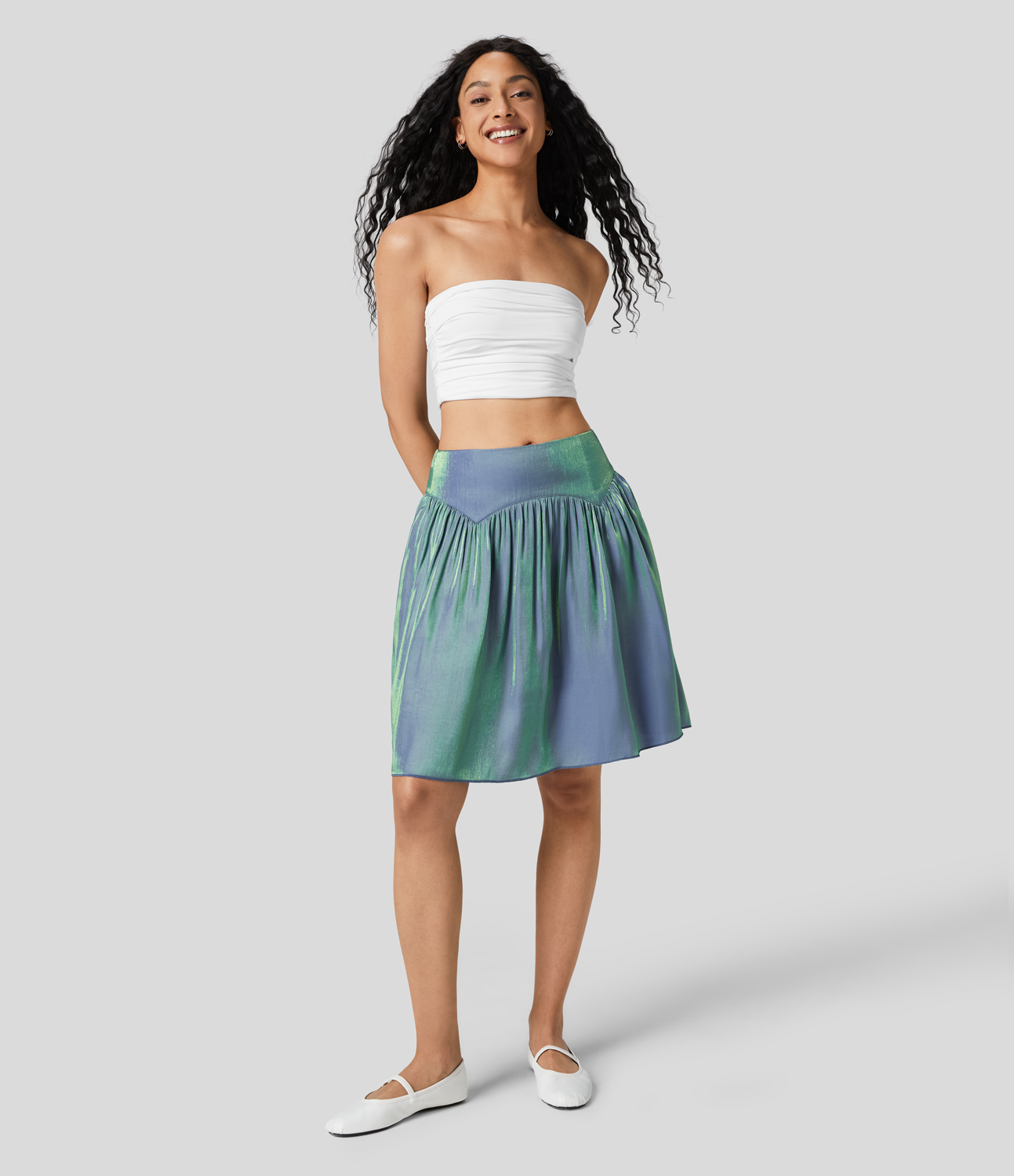 Halara Mid Rise Plicated Invisible Zipper Side Pocket Casual Skirt  - Troposphere - XL(regular) 