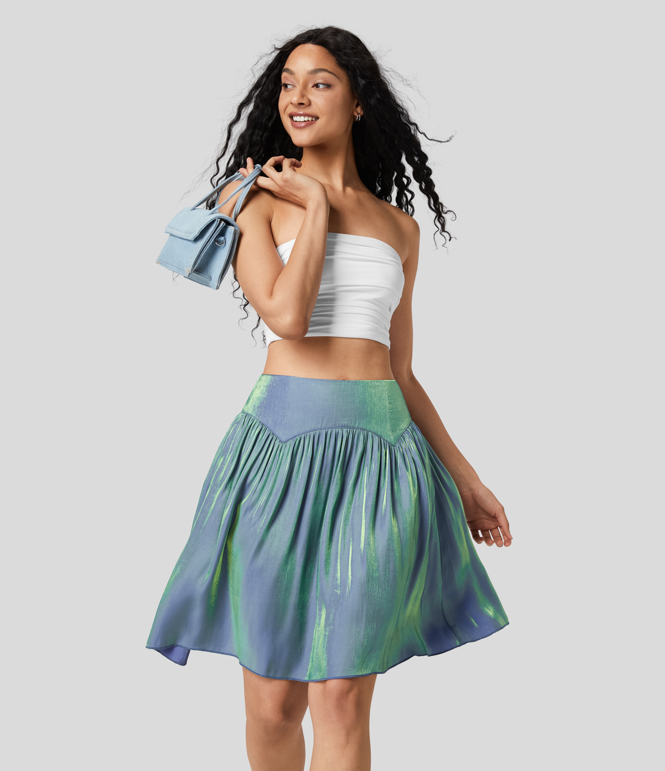 Halara Mid Rise Plicated Invisible Zipper Side Pocket Casual Skirt  - Troposphere - XL(regular) 
